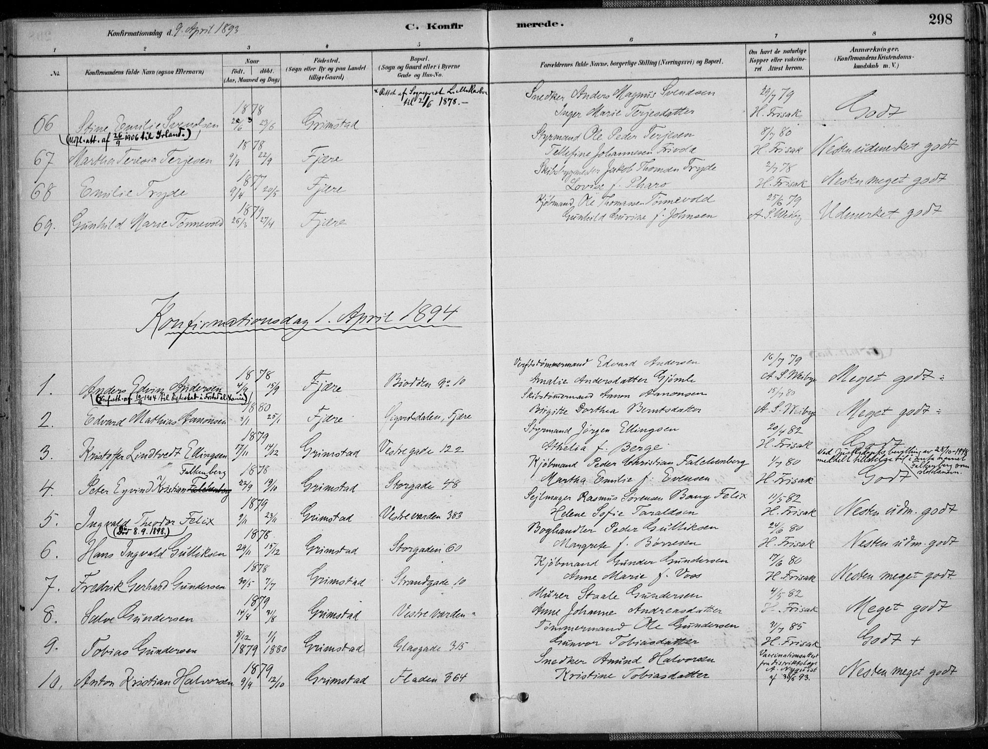 Grimstad sokneprestkontor, AV/SAK-1111-0017/F/Fa/L0003: Parish register (official) no. A 2, 1882-1912, p. 298