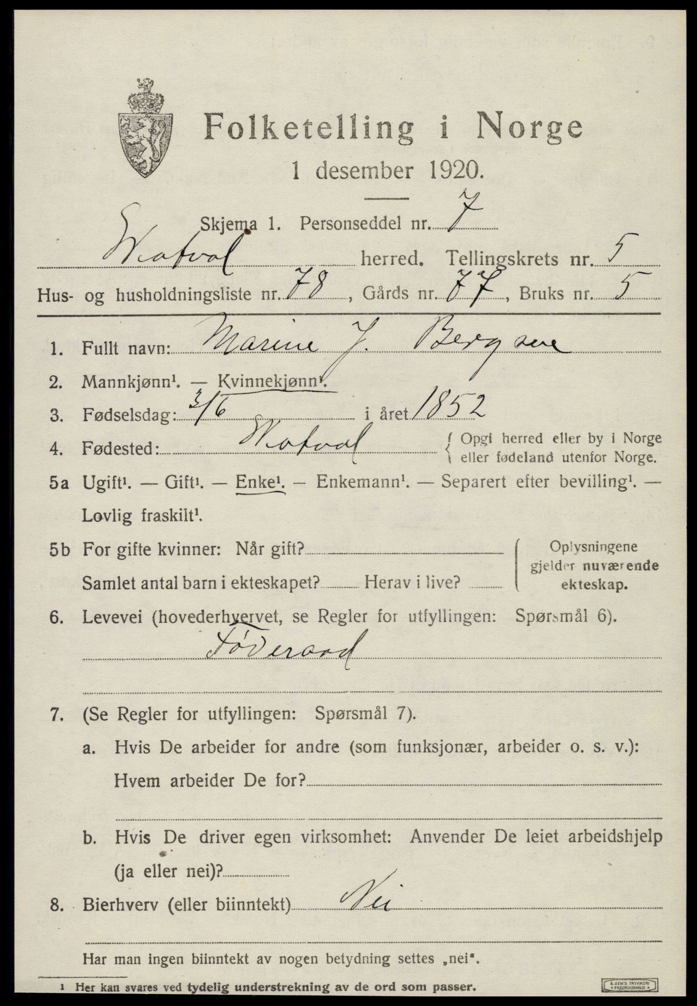 SAT, 1920 census for Skatval, 1920, p. 4415