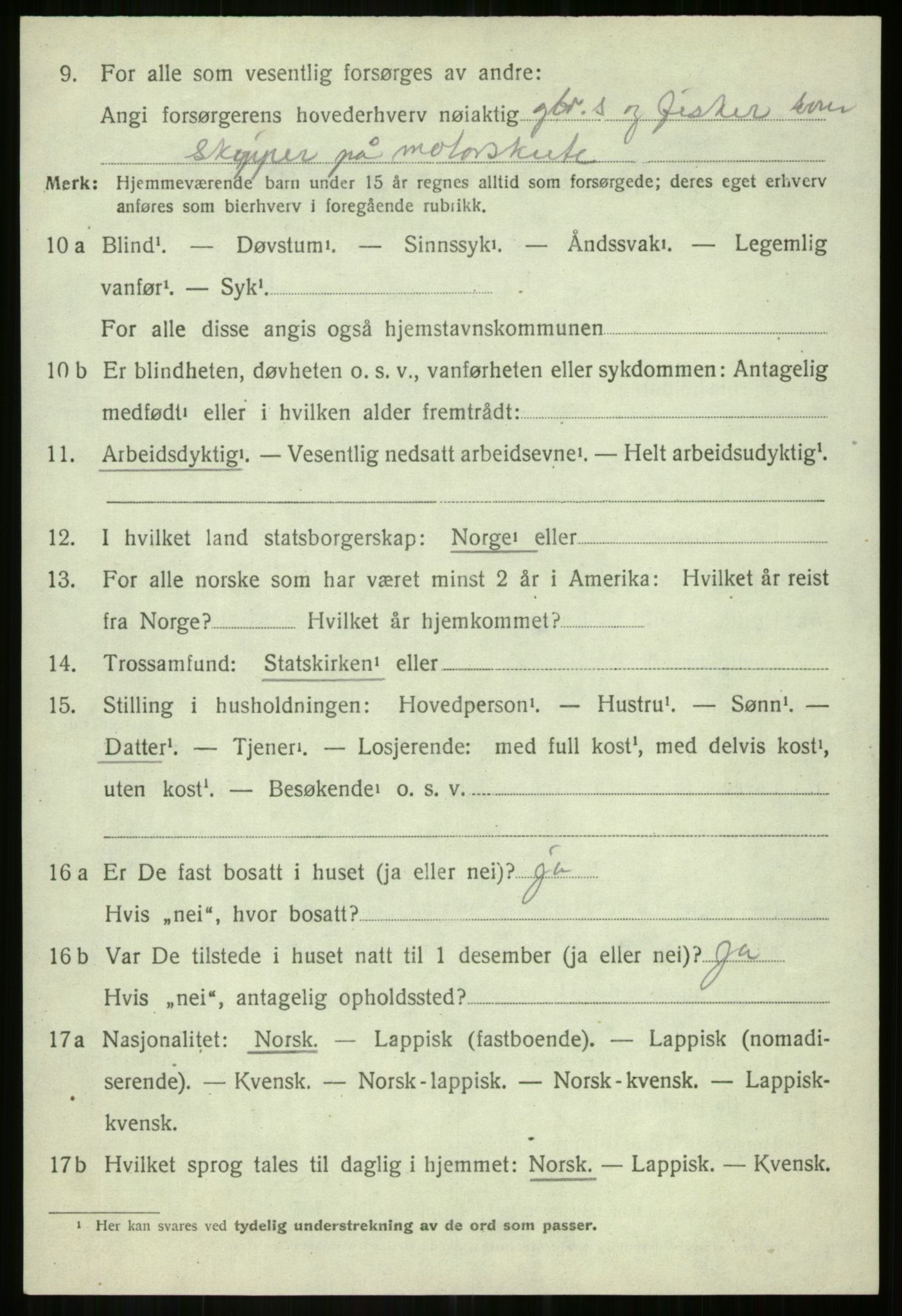 SATØ, 1920 census for Salangen, 1920, p. 1569