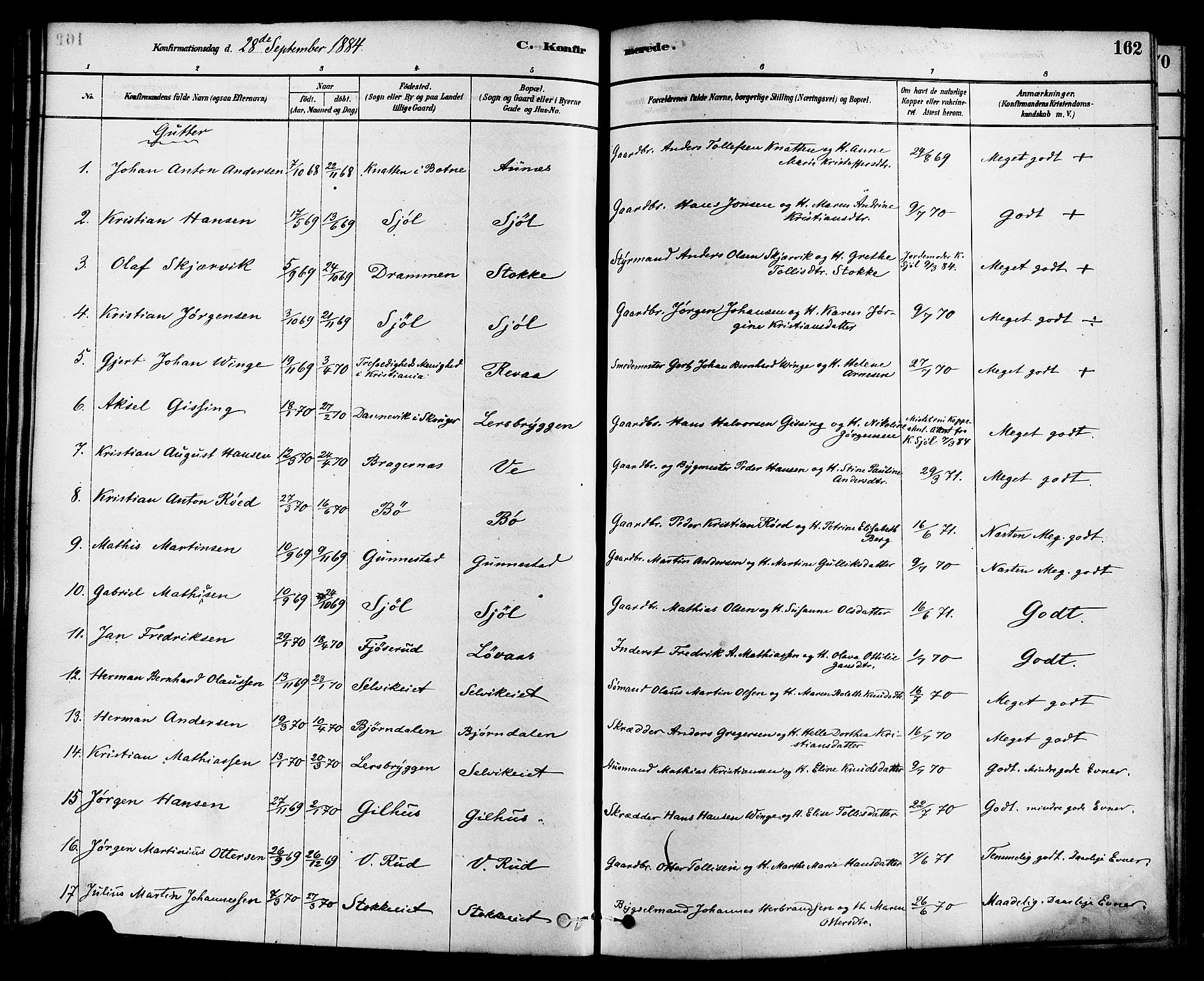Sande Kirkebøker, SAKO/A-53/F/Fa/L0006: Parish register (official) no. 6, 1878-1888, p. 162