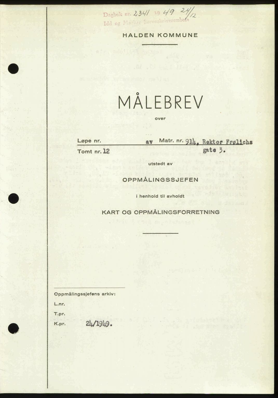 Idd og Marker sorenskriveri, AV/SAO-A-10283/G/Gb/Gbb/L0013: Mortgage book no. A13, 1949-1950, Diary no: : 2341/1949