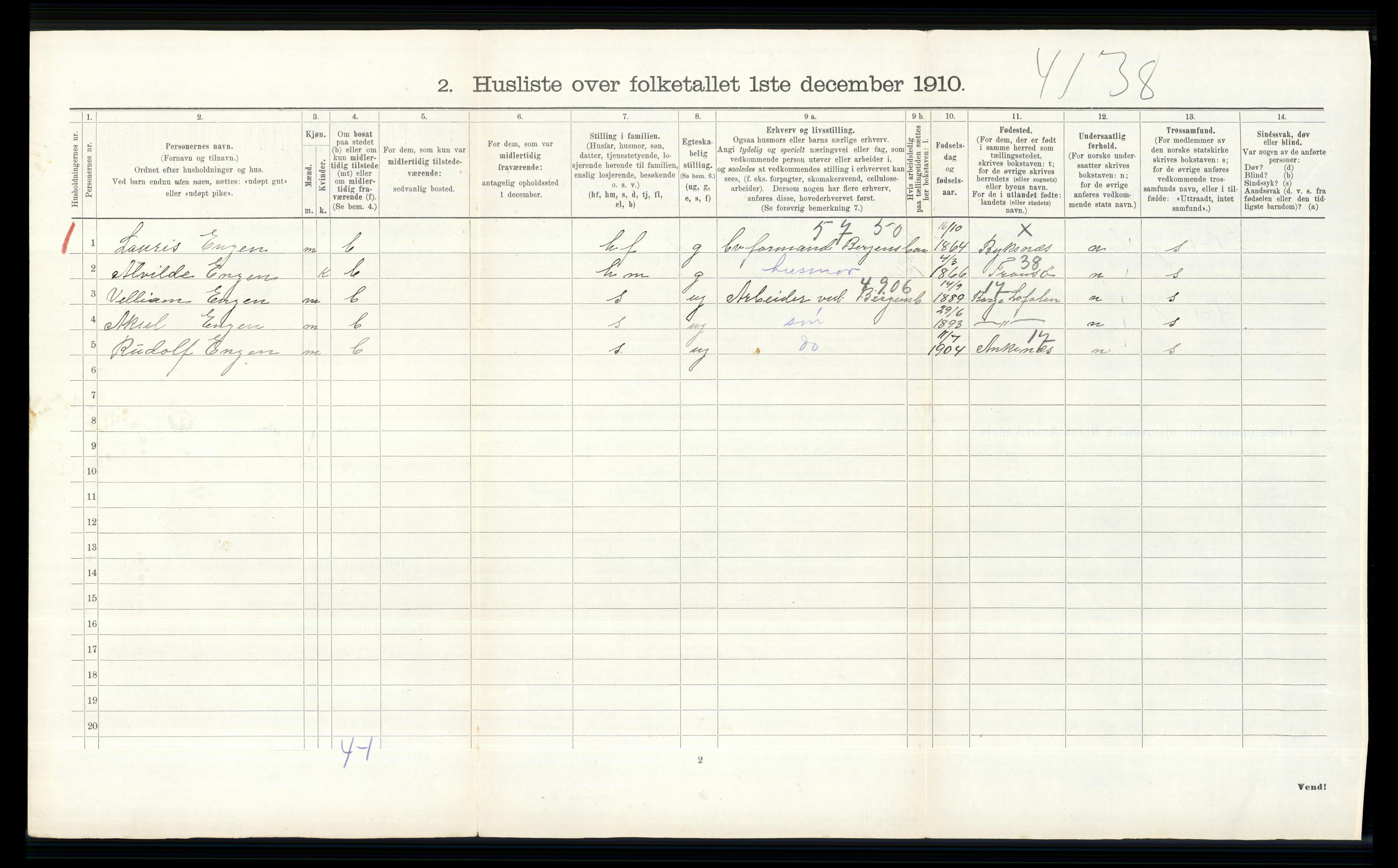 RA, 1910 census for Hol, 1910, p. 720