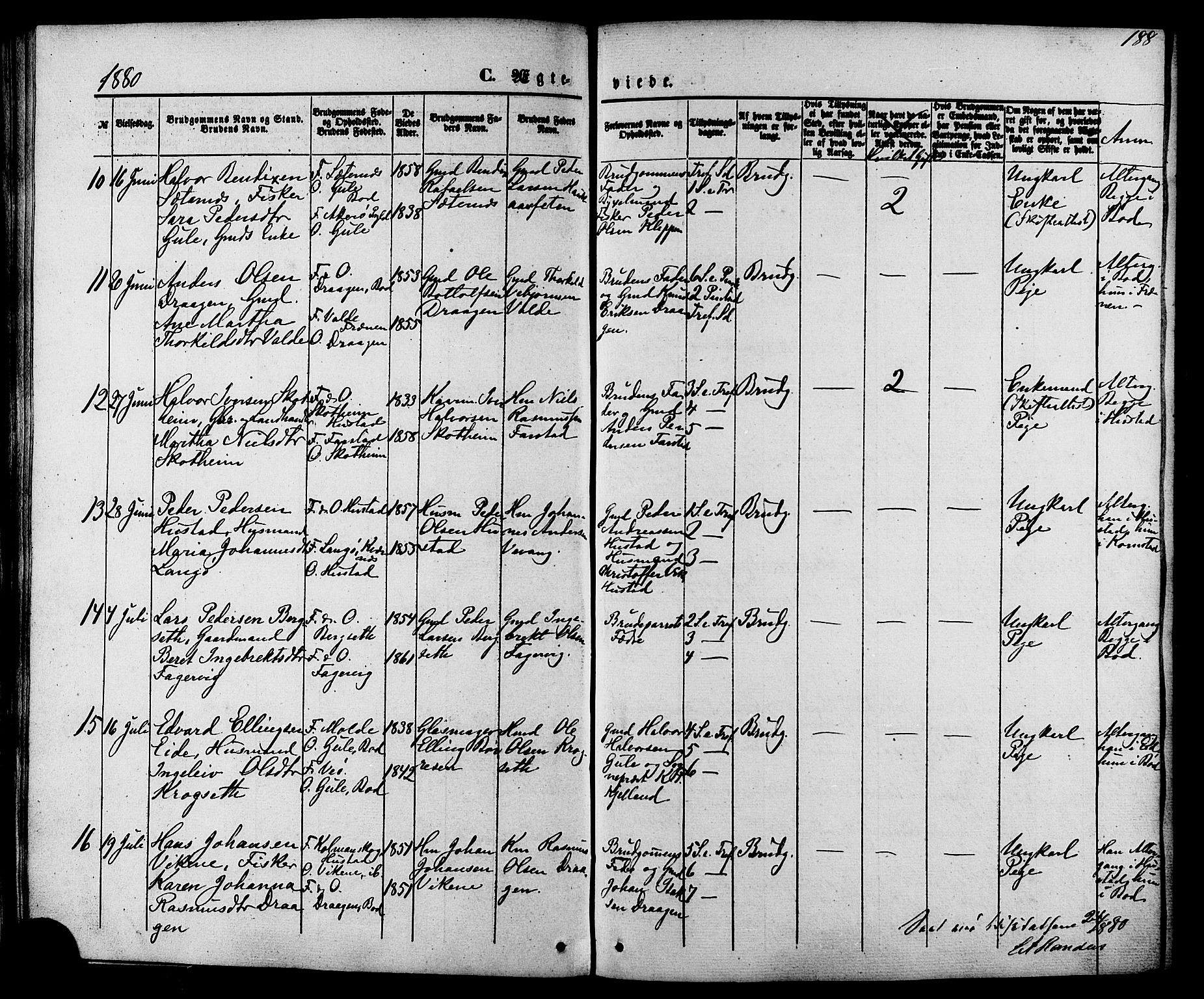 Ministerialprotokoller, klokkerbøker og fødselsregistre - Møre og Romsdal, SAT/A-1454/566/L0768: Parish register (official) no. 566A07, 1869-1881, p. 188