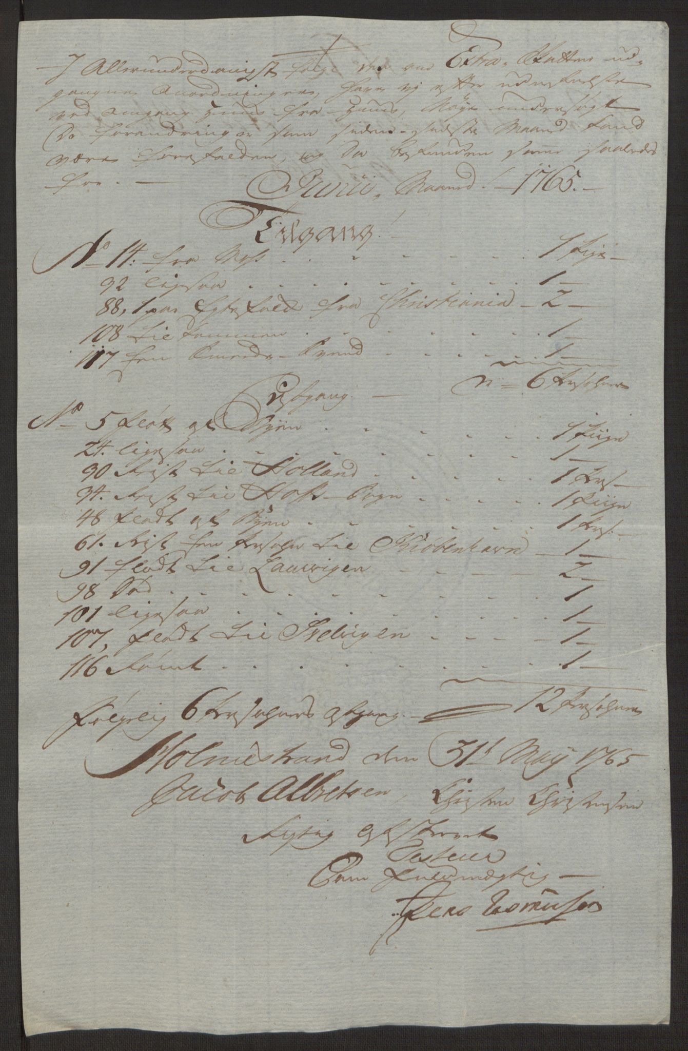 Rentekammeret inntil 1814, Reviderte regnskaper, Byregnskaper, AV/RA-EA-4066/R/Rh/L0163/0001: [H4] Kontribusjonsregnskap / Ekstraskatt, Holmestrand, 1762-1772, p. 220