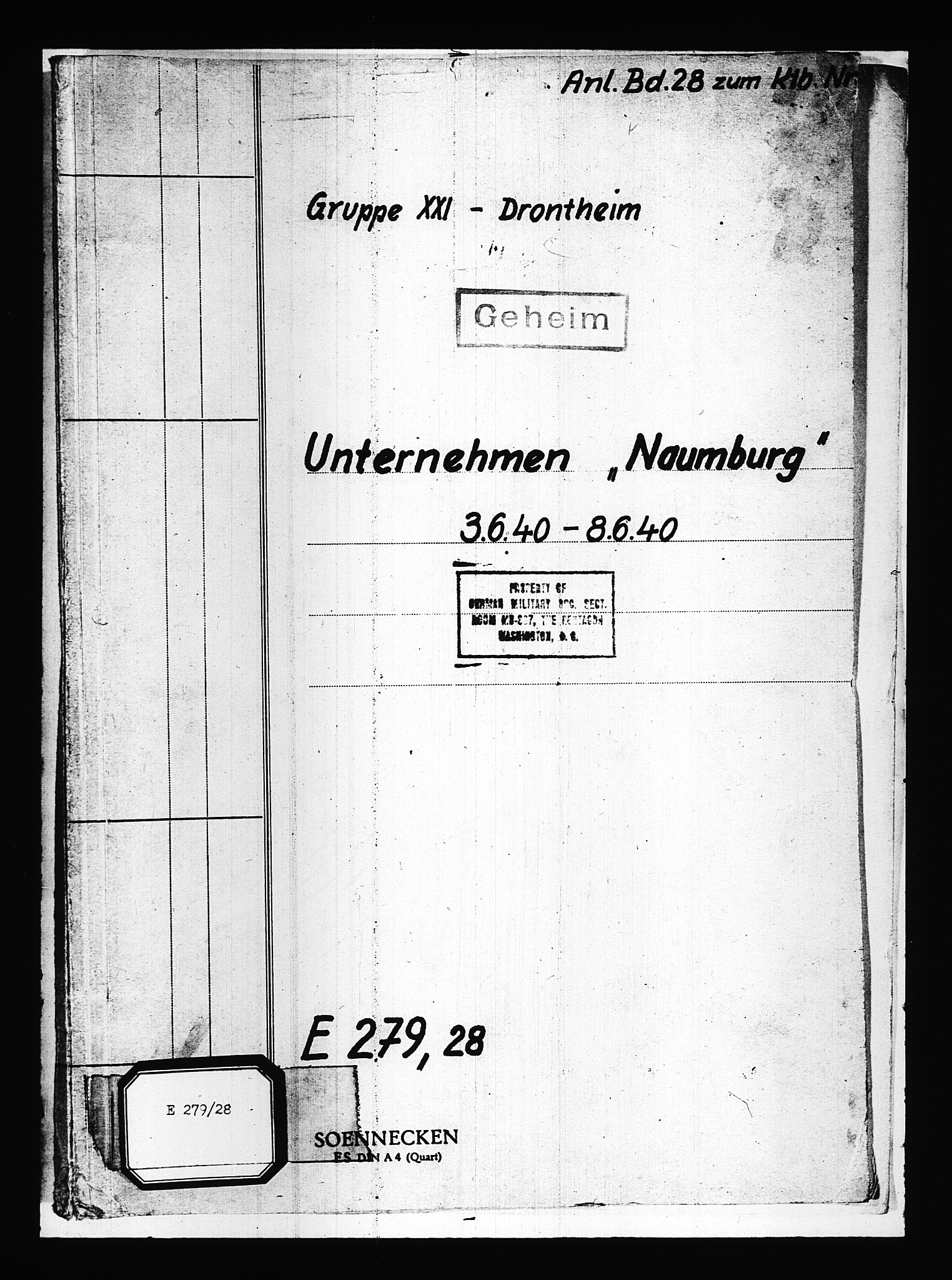 Documents Section, RA/RAFA-2200/V/L0084: Amerikansk mikrofilm "Captured German Documents".
Box No. 723.  FKA jnr. 615/1954., 1940, p. 86