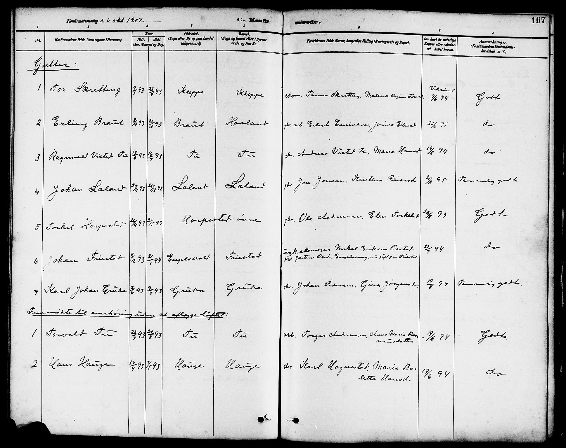 Klepp sokneprestkontor, SAST/A-101803/001/3/30BB/L0004: Parish register (copy) no. B 4, 1889-1914, p. 167