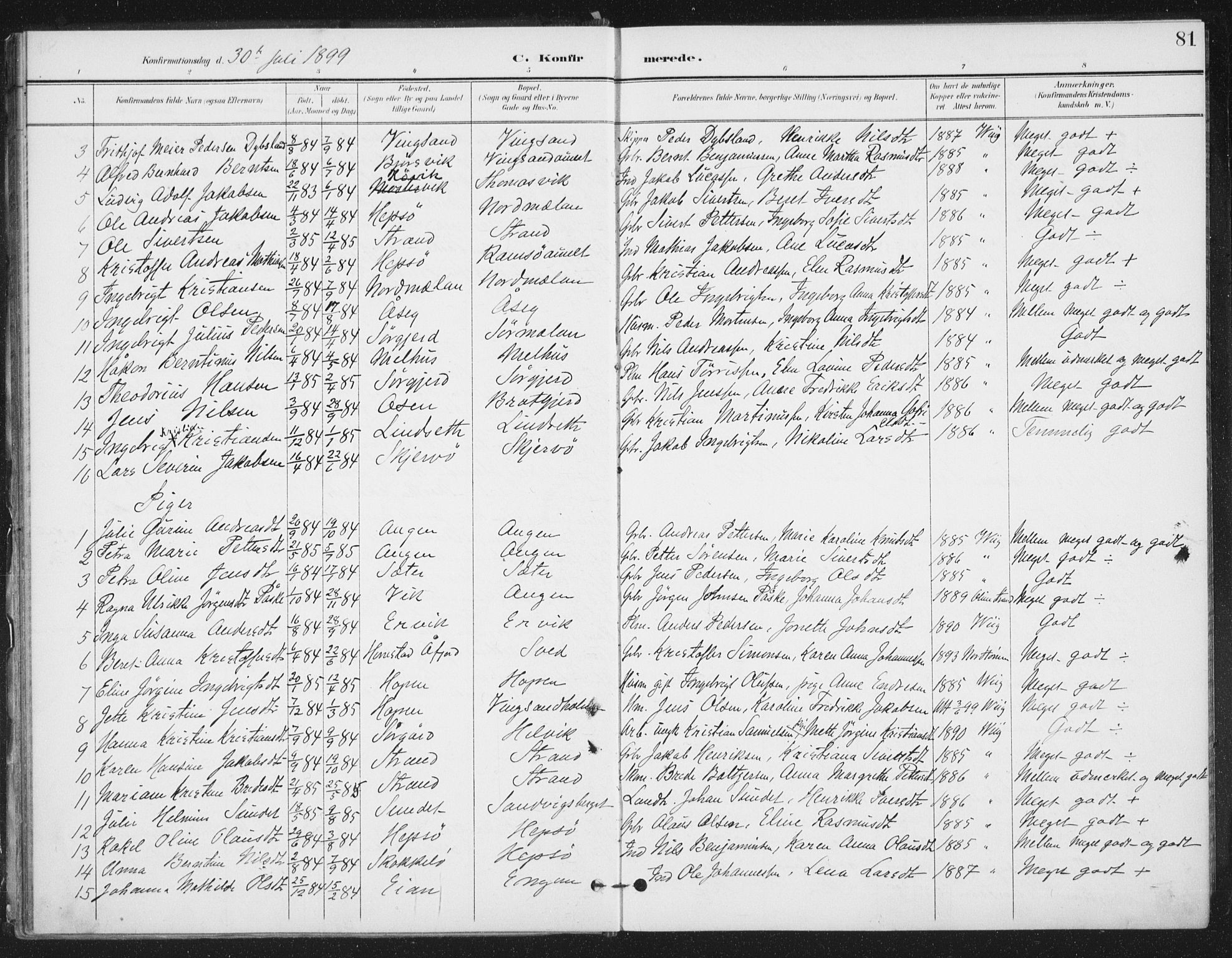 Ministerialprotokoller, klokkerbøker og fødselsregistre - Sør-Trøndelag, SAT/A-1456/658/L0723: Parish register (official) no. 658A02, 1897-1912, p. 81