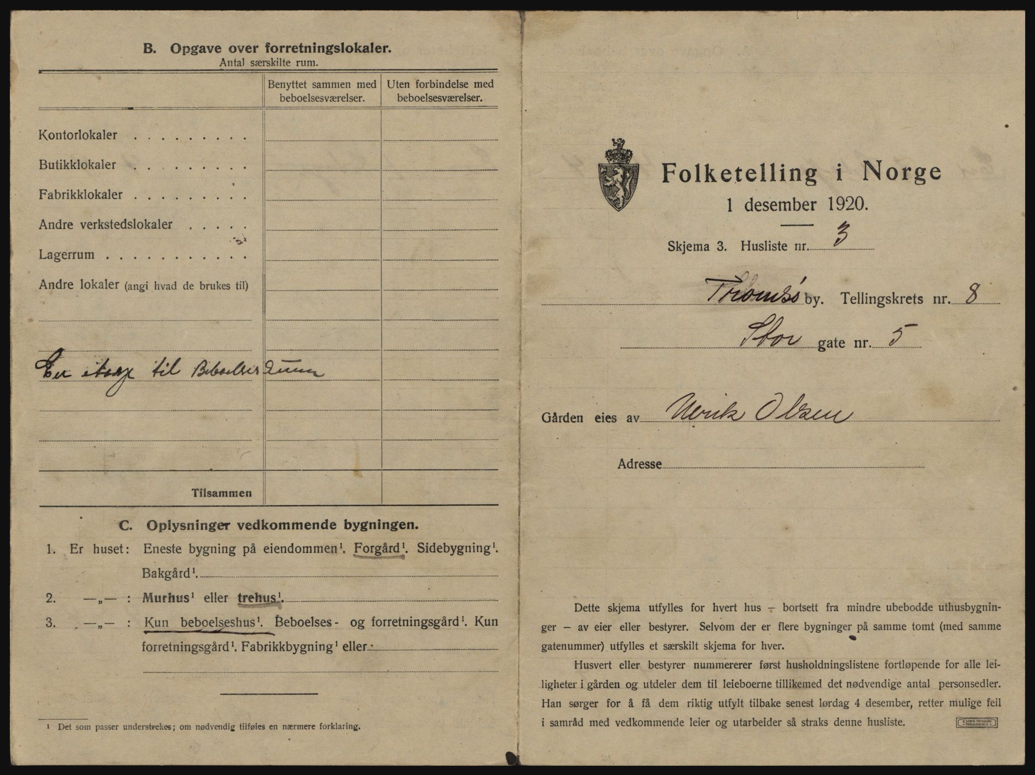 SATØ, 1920 census for Tromsø, 1920, p. 1265