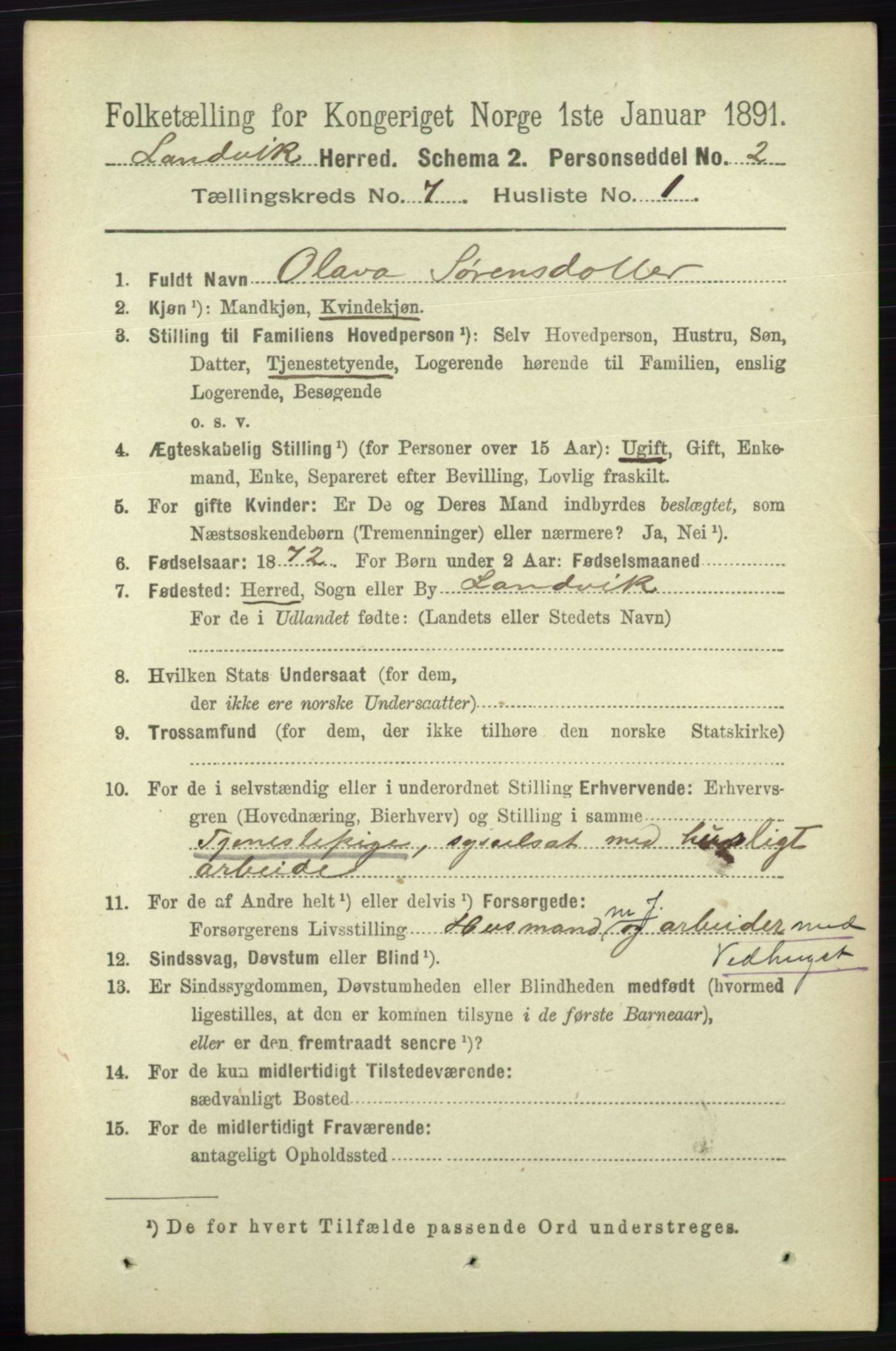 RA, 1891 census for 0924 Landvik, 1891, p. 2773