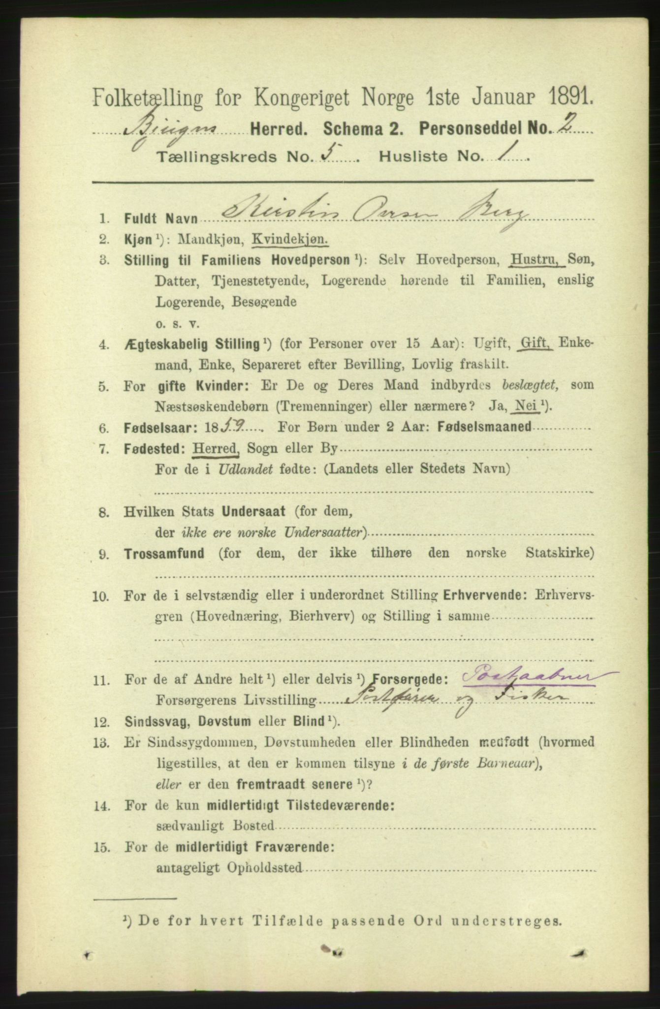 RA, 1891 census for 1627 Bjugn, 1891, p. 1357