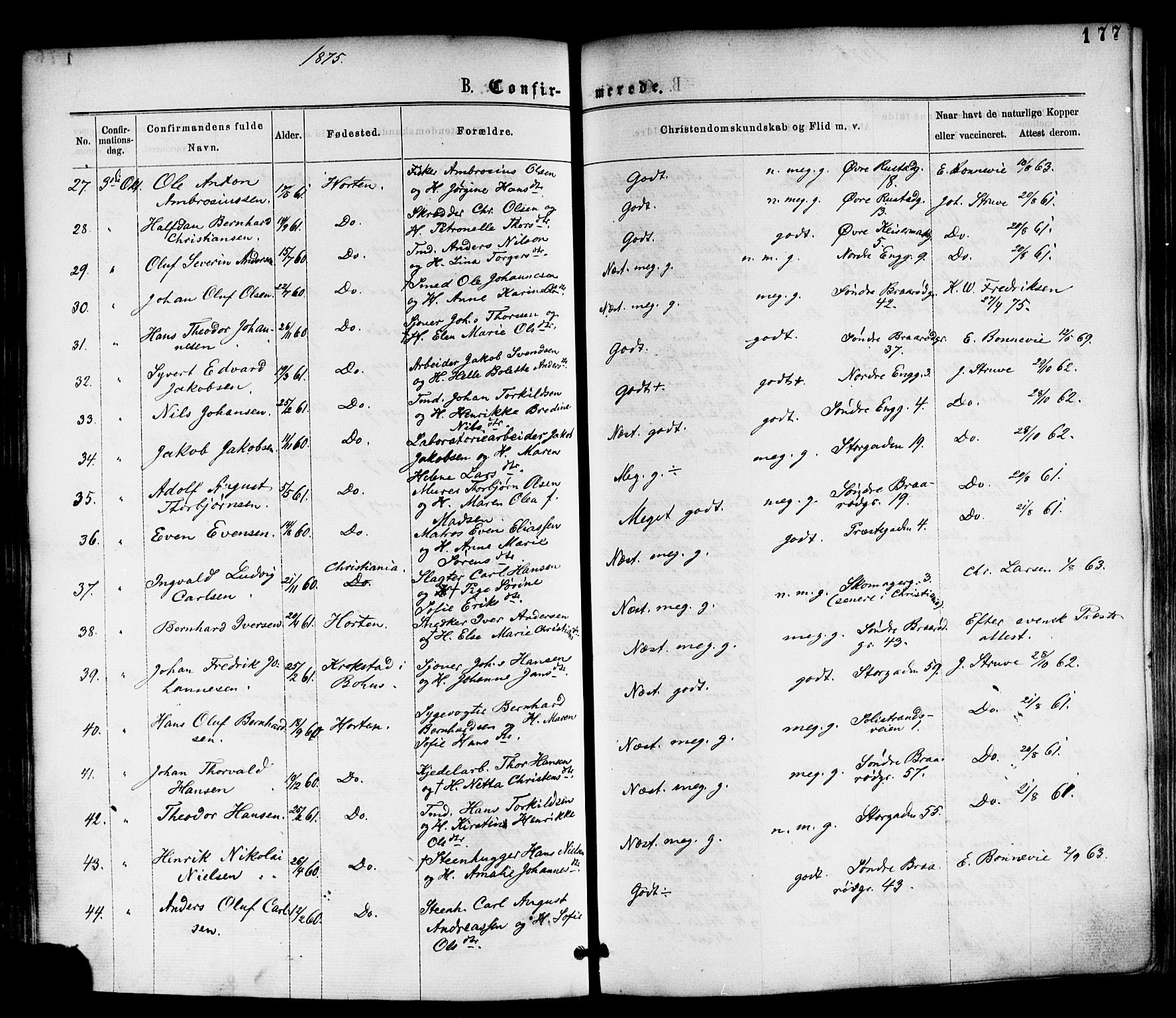 Horten kirkebøker, AV/SAKO-A-348/F/Fa/L0002: Parish register (official) no. 2, 1872-1877, p. 177