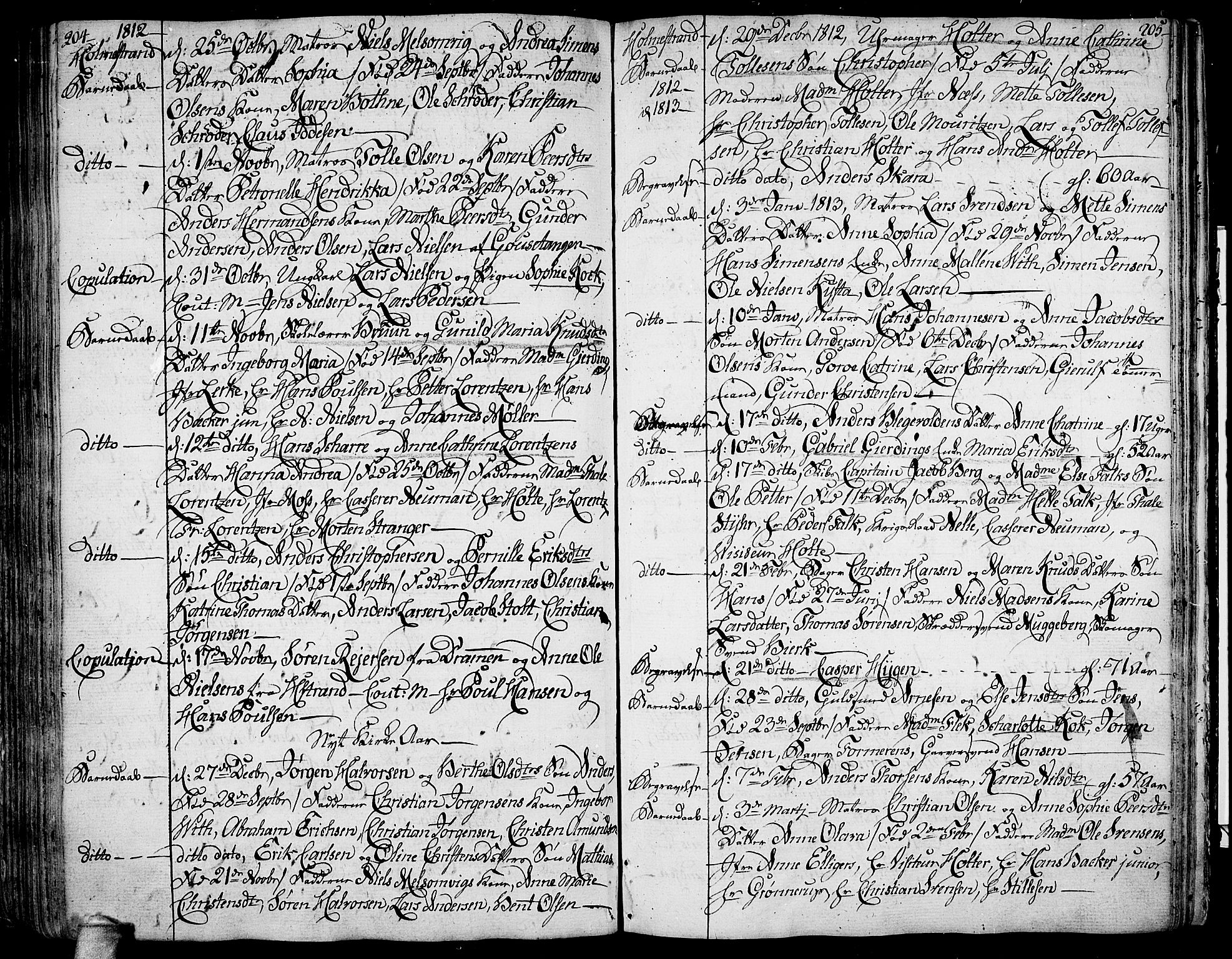 Botne kirkebøker, AV/SAKO-A-340/F/Fa/L0003: Parish register (official) no. I 3 /2, 1799-1819, p. 204-205