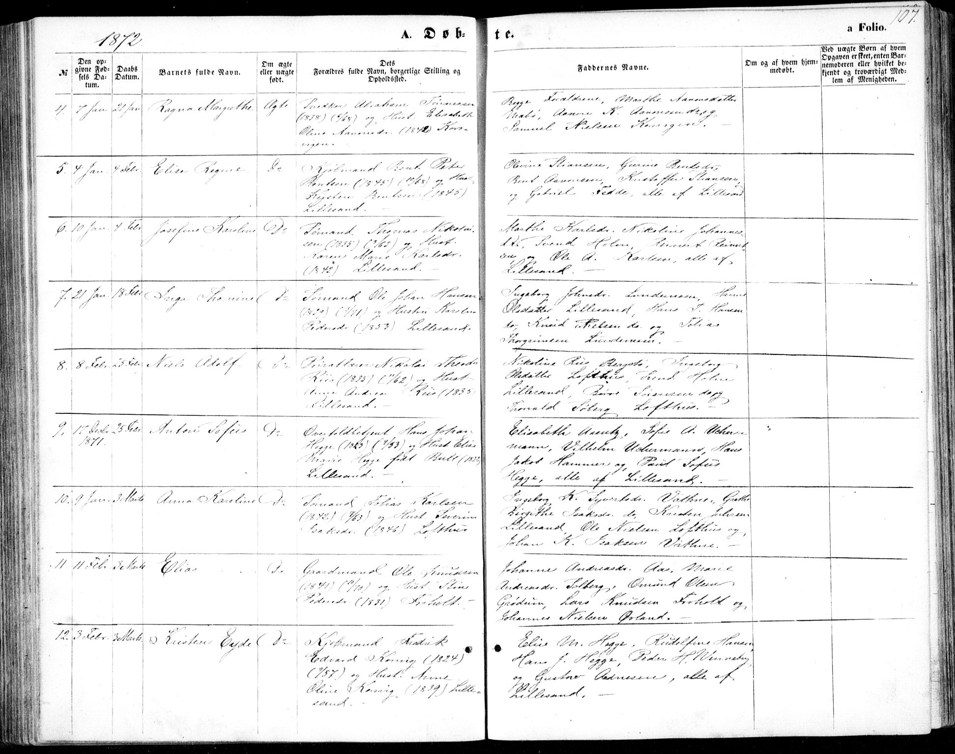 Vestre Moland sokneprestkontor, AV/SAK-1111-0046/F/Fb/Fbb/L0004: Parish register (copy) no. B 4, 1861-1872, p. 107