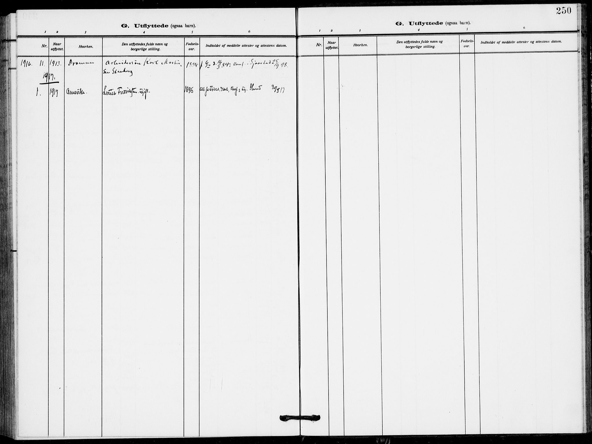 Lier kirkebøker, AV/SAKO-A-230/F/Fa/L0018: Parish register (official) no. I 18, 1909-1917, p. 250