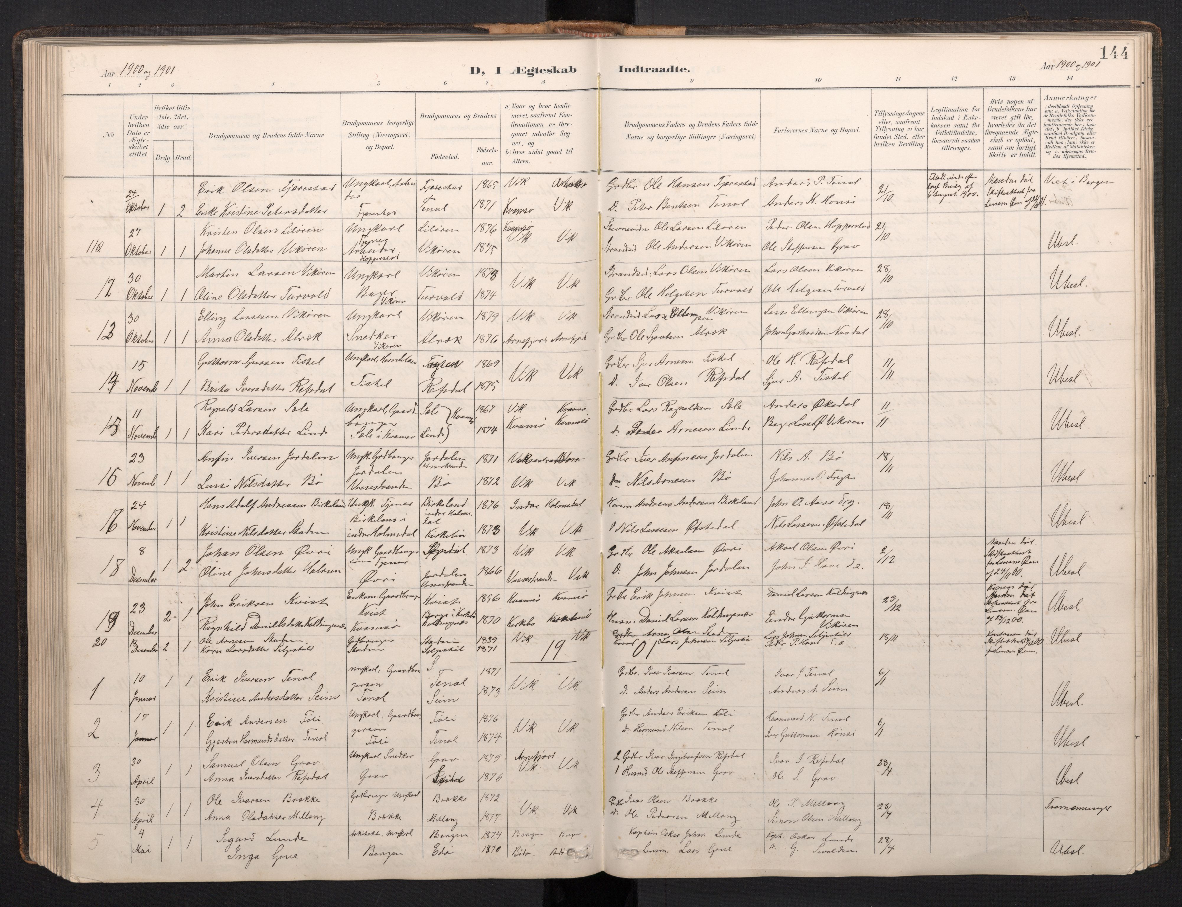 Vik sokneprestembete, AV/SAB-A-81501/H/Hab/Haba/L0004: Parish register (copy) no. A 4, 1895-1914, p. 143b-144a