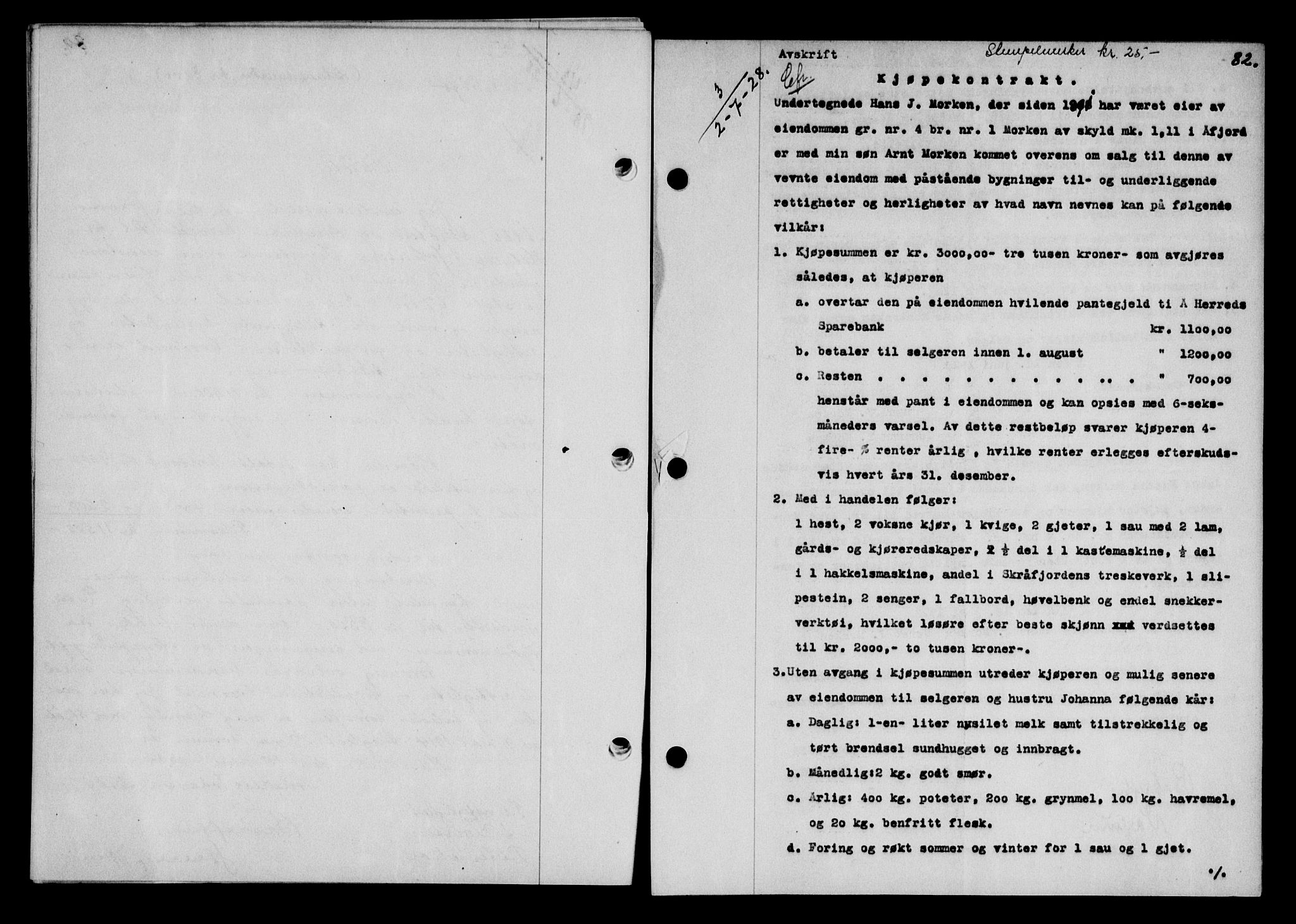 Fosen sorenskriveri, AV/SAT-A-1107/1/2/2C/L0067: Mortgage book no. 58, 1928-1929, p. 82, Deed date: 02.07.1928