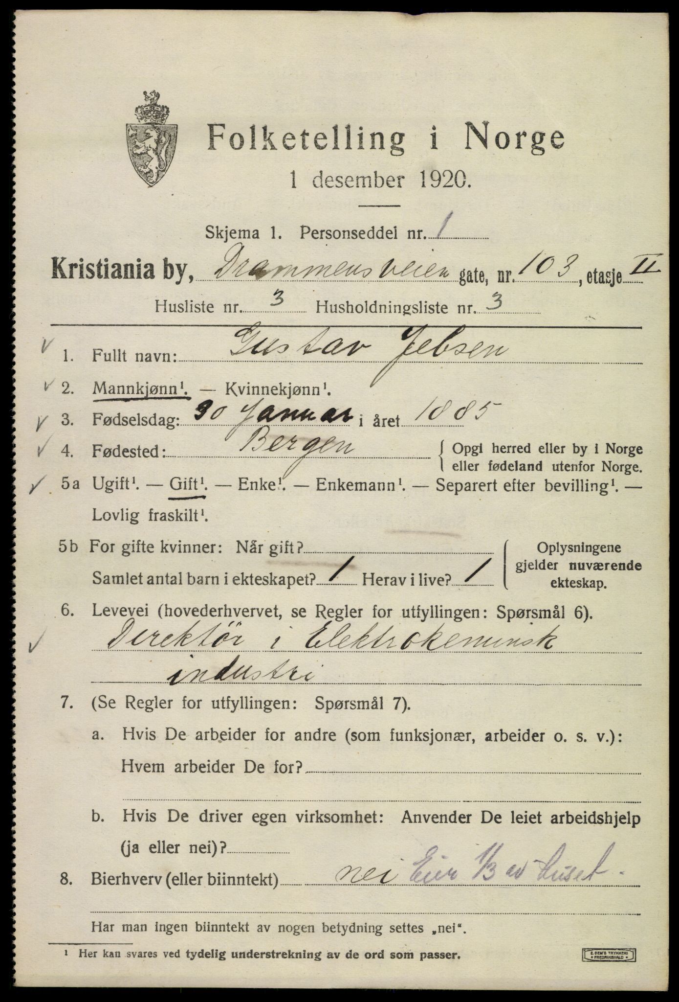 SAO, 1920 census for Kristiania, 1920, p. 203117