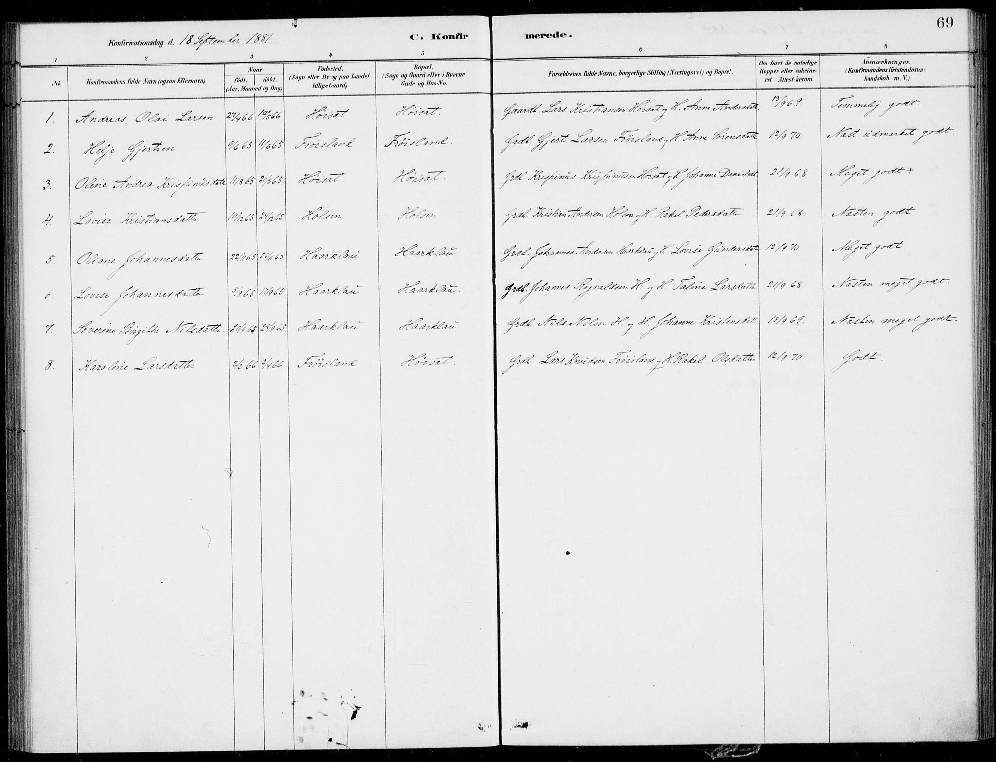 Førde sokneprestembete, AV/SAB-A-79901/H/Haa/Haac/L0001: Parish register (official) no. C  1, 1881-1920, p. 69