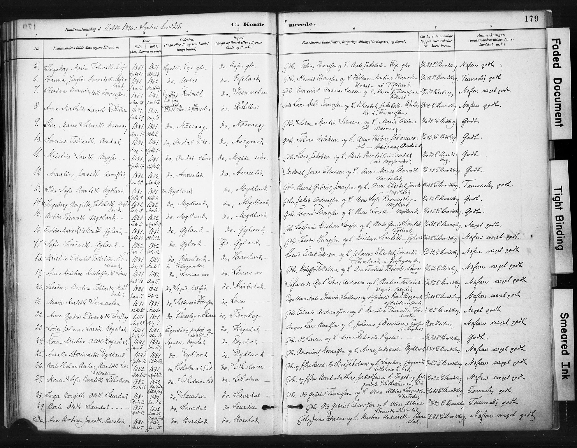 Sokndal sokneprestkontor, AV/SAST-A-101808: Parish register (official) no. A 11.1, 1887-1905, p. 179