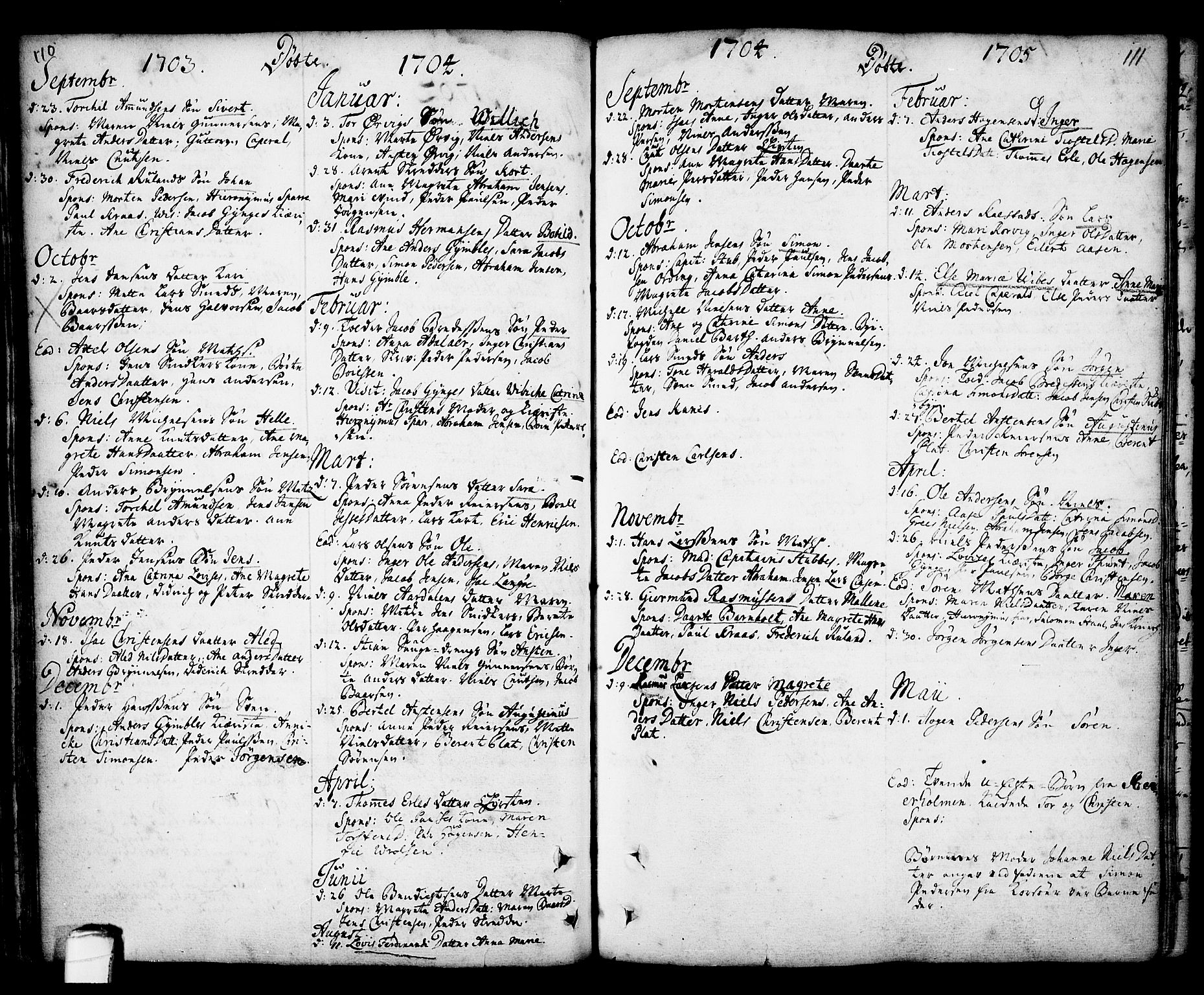 Kragerø kirkebøker, AV/SAKO-A-278/F/Fa/L0001: Parish register (official) no. 1, 1702-1766, p. 110-111