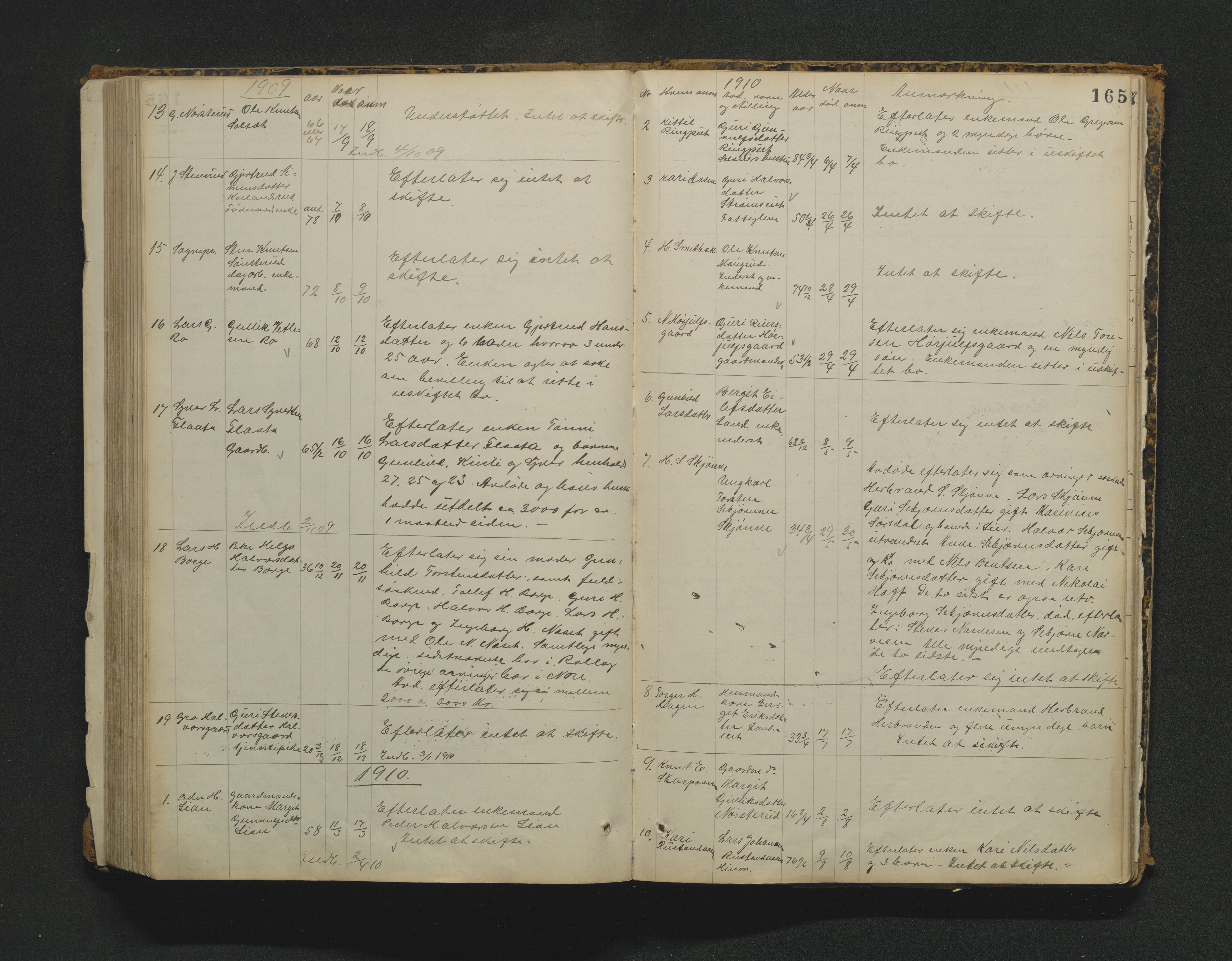 Nore lensmannskontor, SAKO/A-520/H/Ha/L0001a: Registrerings- og dødsanmeldelsesprotokoll, 1882-1913, p. 165