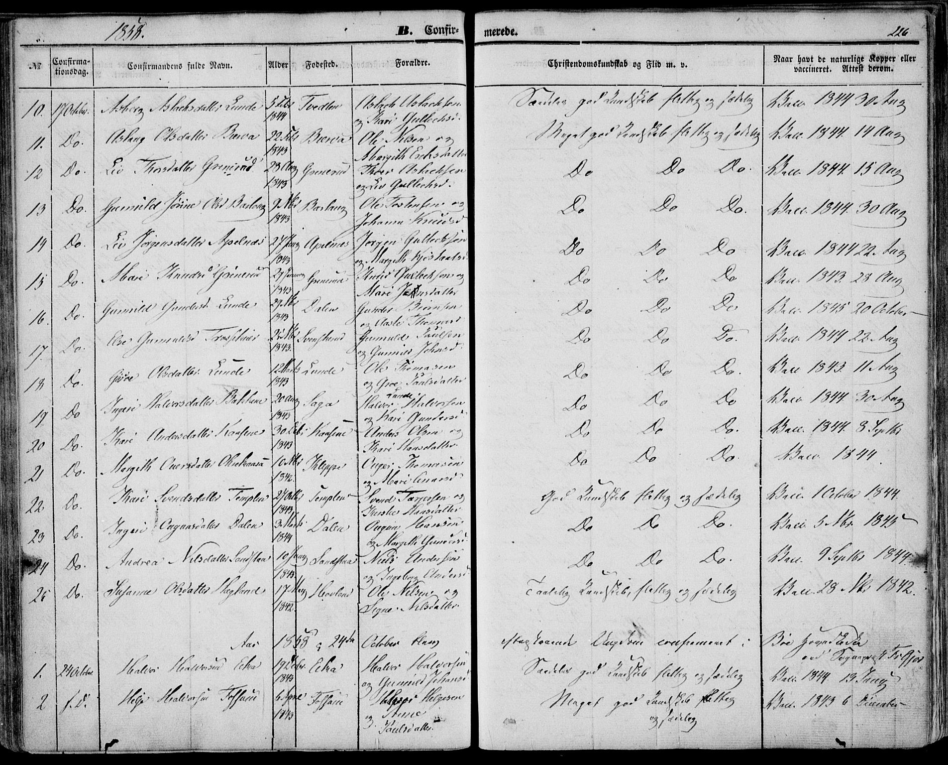 Bø kirkebøker, AV/SAKO-A-257/F/Fa/L0008: Parish register (official) no. 8, 1849-1861, p. 226