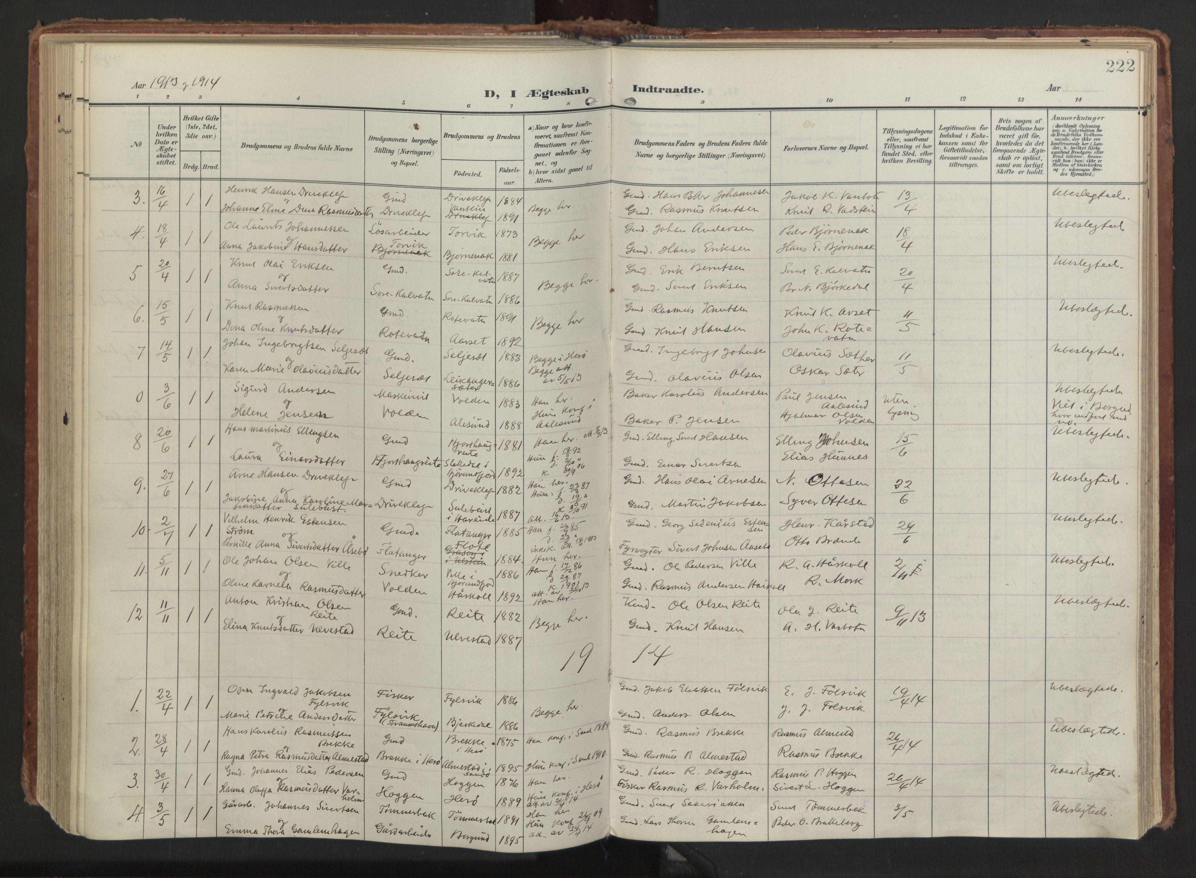 Ministerialprotokoller, klokkerbøker og fødselsregistre - Møre og Romsdal, AV/SAT-A-1454/511/L0144: Parish register (official) no. 511A11, 1906-1923, p. 222