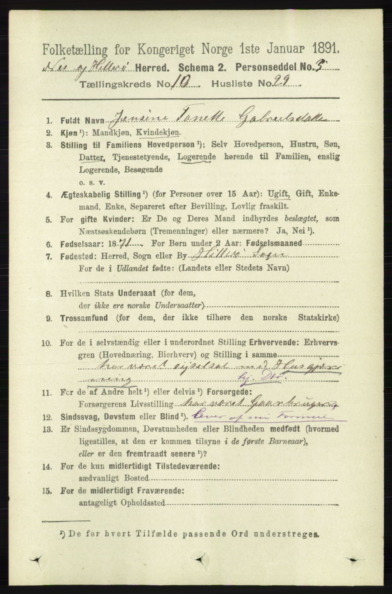 RA, 1891 census for 1043 Hidra og Nes, 1891, p. 4300
