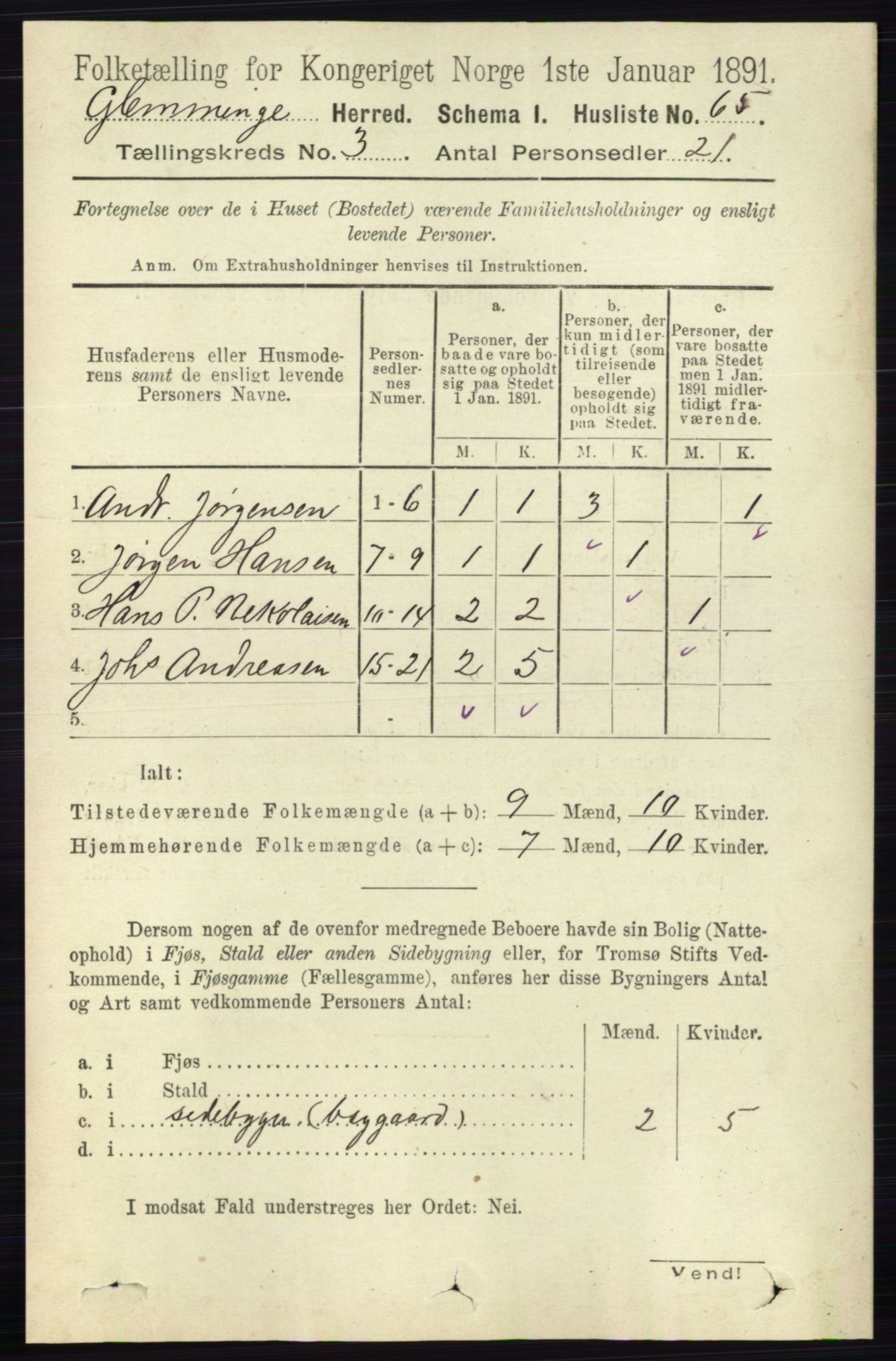 RA, 1891 census for 0132 Glemmen, 1891, p. 1858