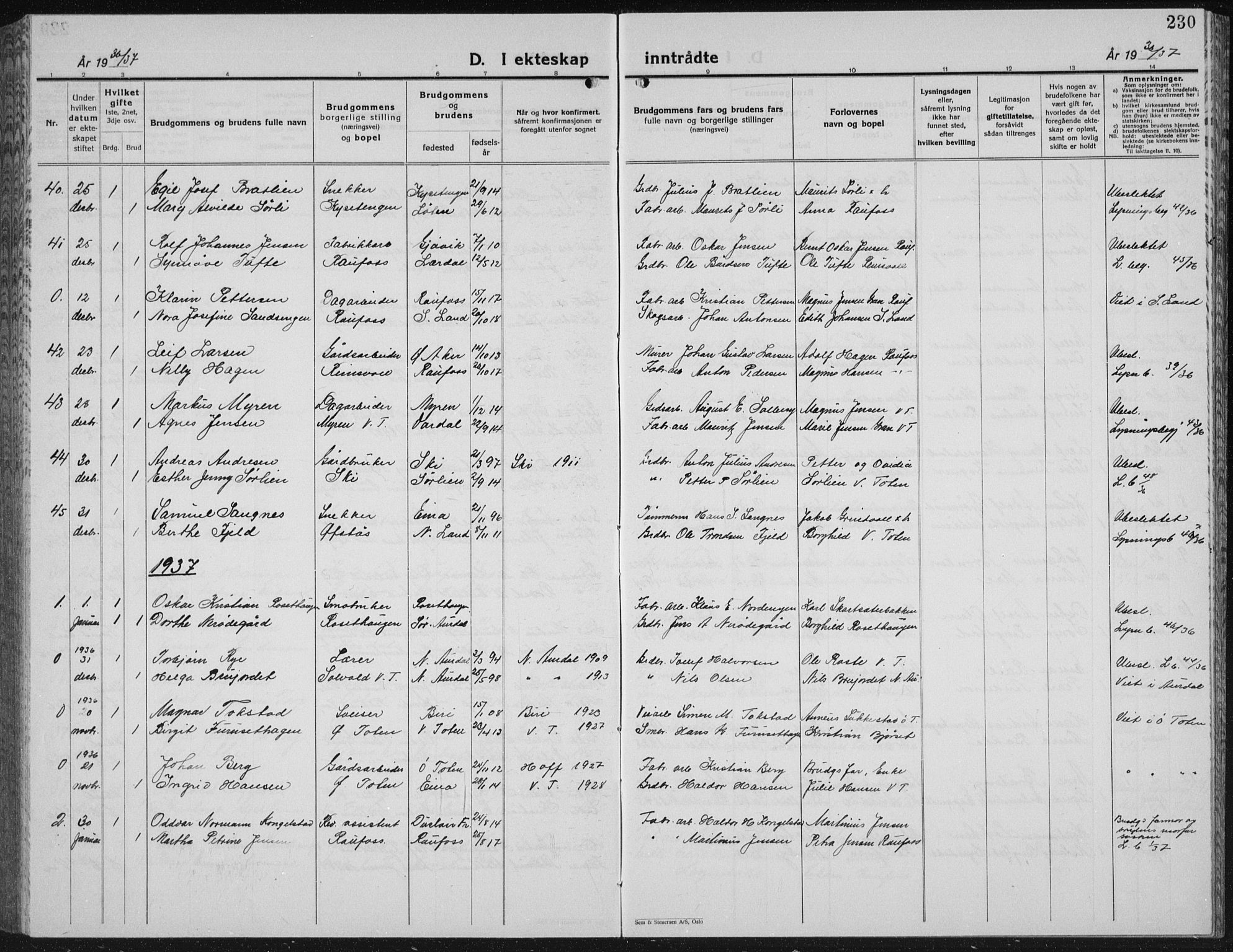 Vestre Toten prestekontor, SAH/PREST-108/H/Ha/Hab/L0018: Parish register (copy) no. 18, 1928-1941, p. 230