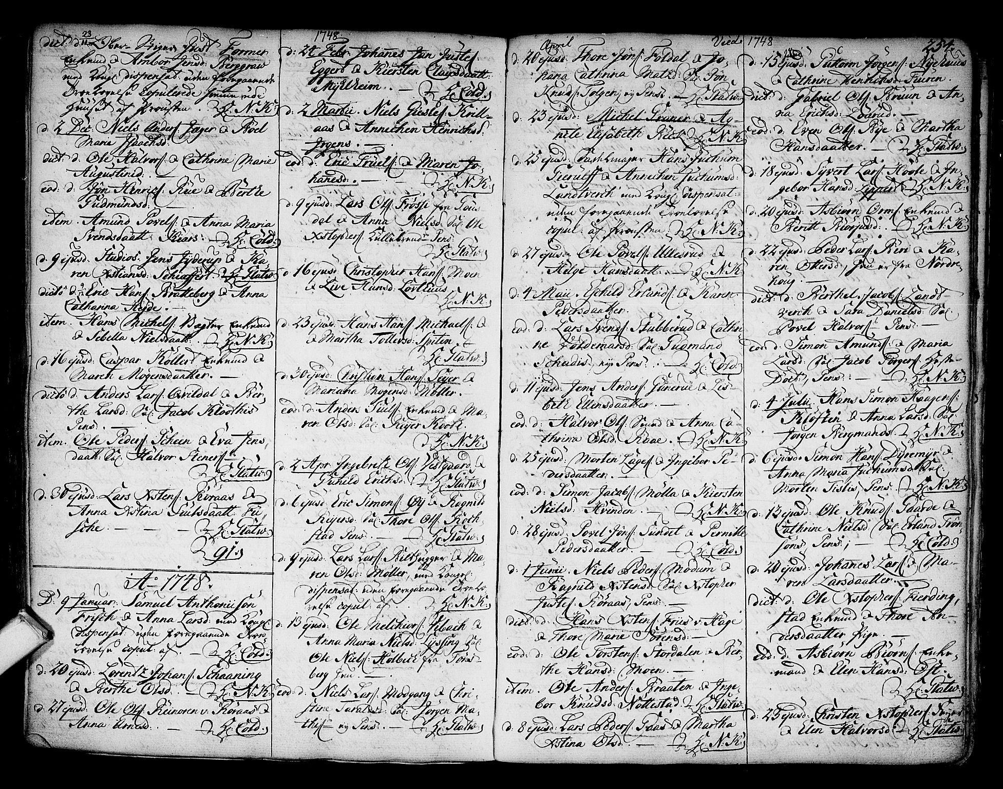 Kongsberg kirkebøker, SAKO/A-22/F/Fa/L0003: Parish register (official) no. I 3, 1744-1755, p. 254