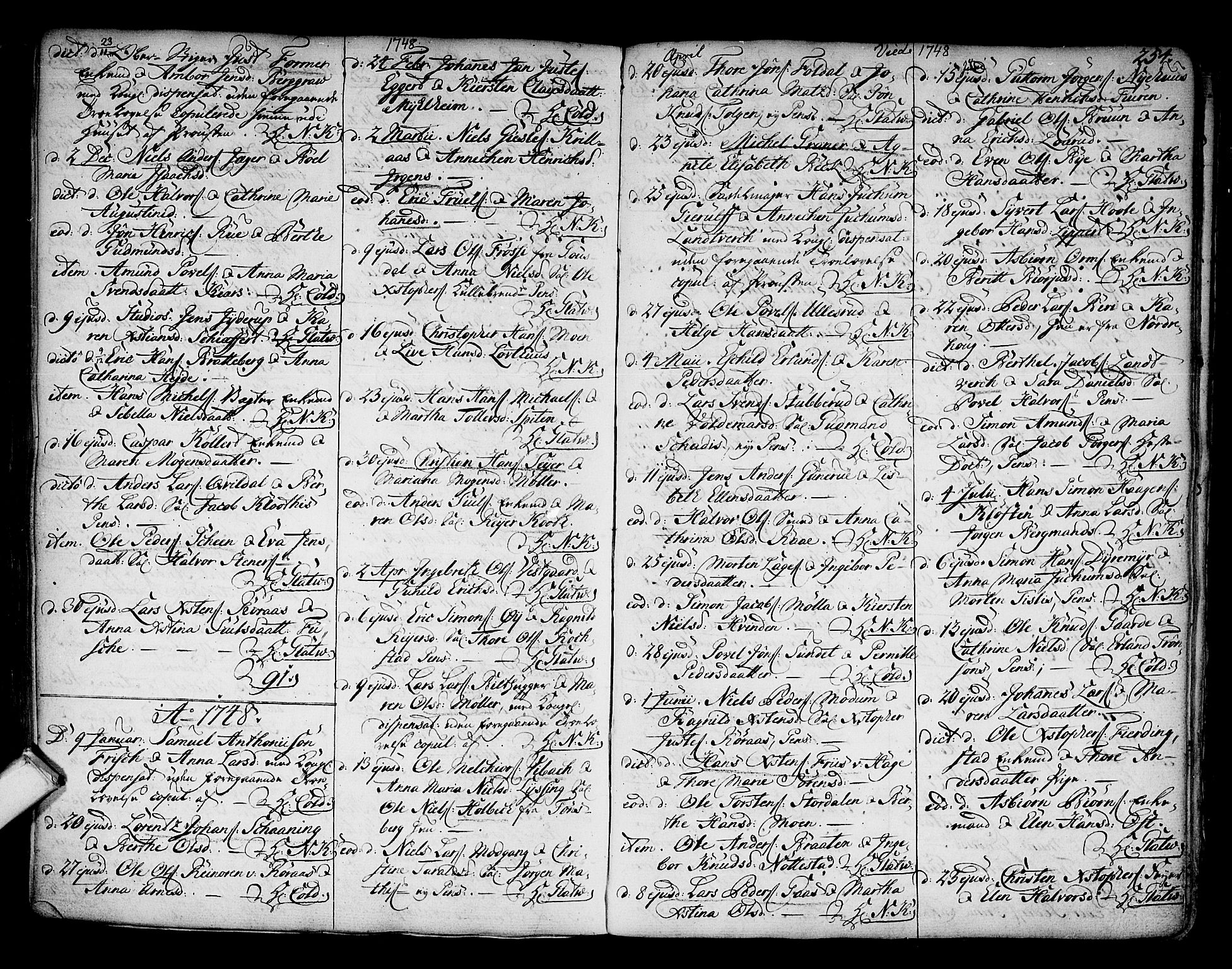 Kongsberg kirkebøker, AV/SAKO-A-22/F/Fa/L0003: Parish register (official) no. I 3, 1744-1755, p. 254