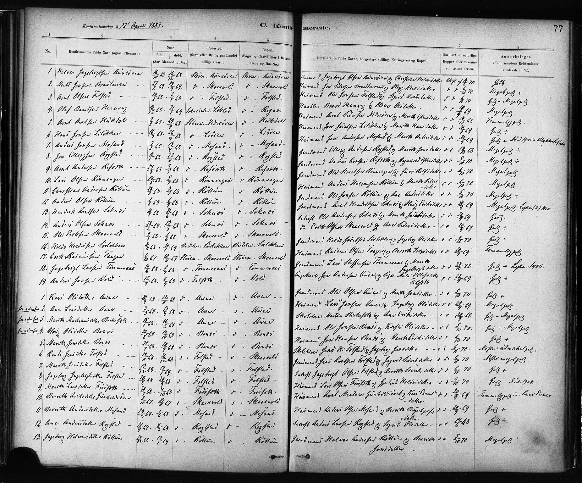 Ministerialprotokoller, klokkerbøker og fødselsregistre - Sør-Trøndelag, SAT/A-1456/687/L1002: Parish register (official) no. 687A08, 1878-1890, p. 77