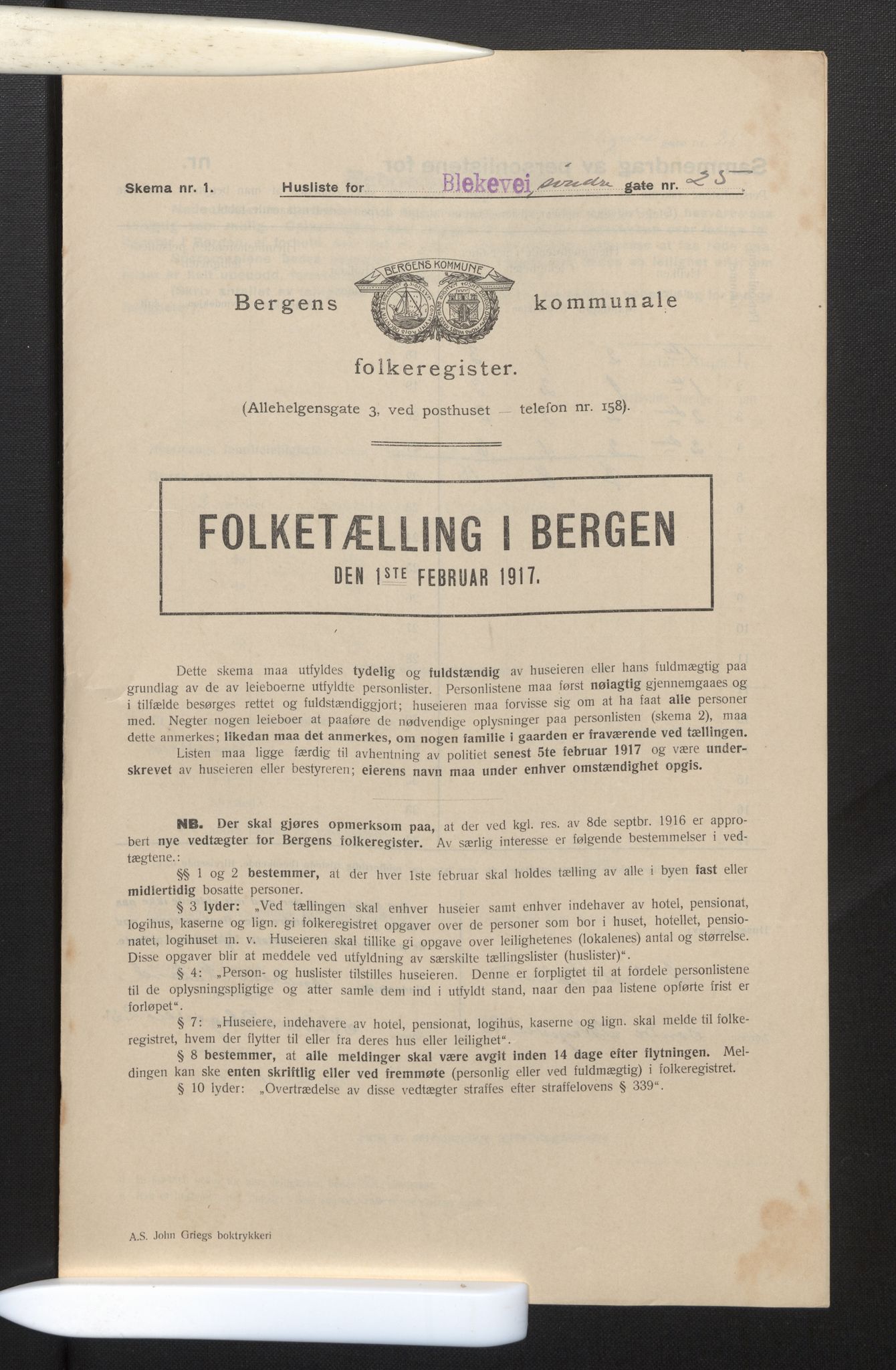 SAB, Municipal Census 1917 for Bergen, 1917, p. 3093