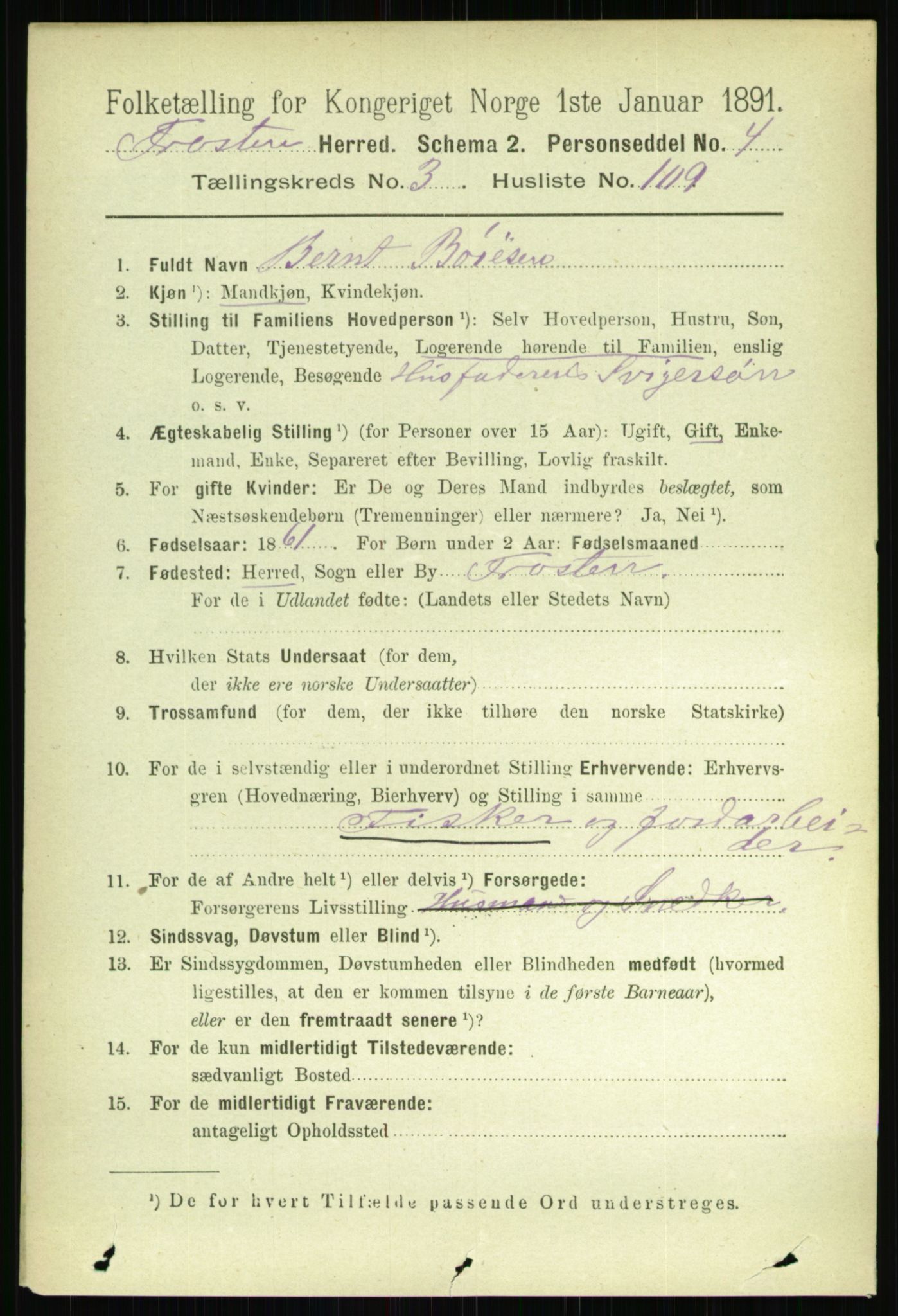 RA, 1891 census for 1717 Frosta, 1891, p. 2538