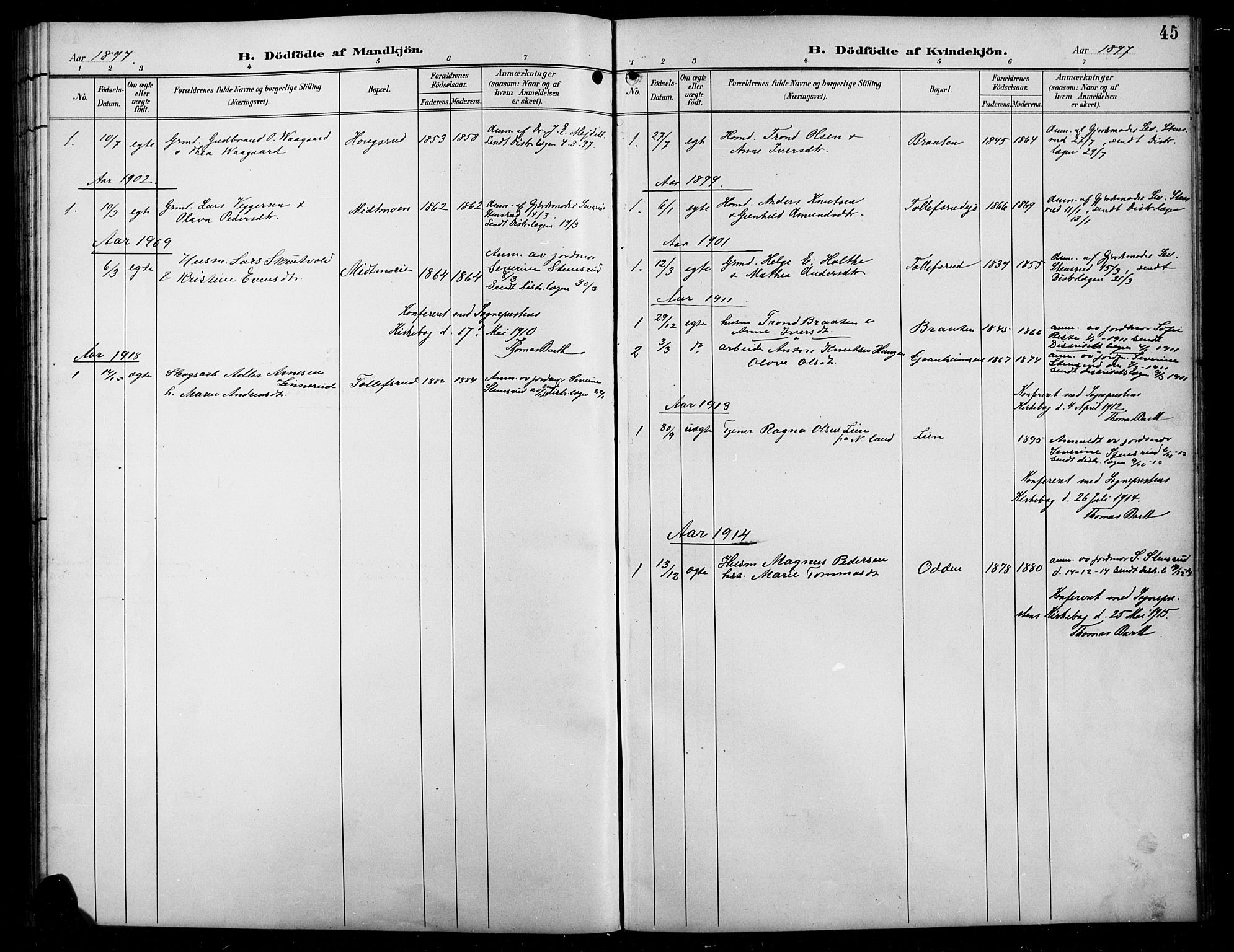 Sør-Aurdal prestekontor, SAH/PREST-128/H/Ha/Hab/L0008: Parish register (copy) no. 8, 1894-1921, p. 45