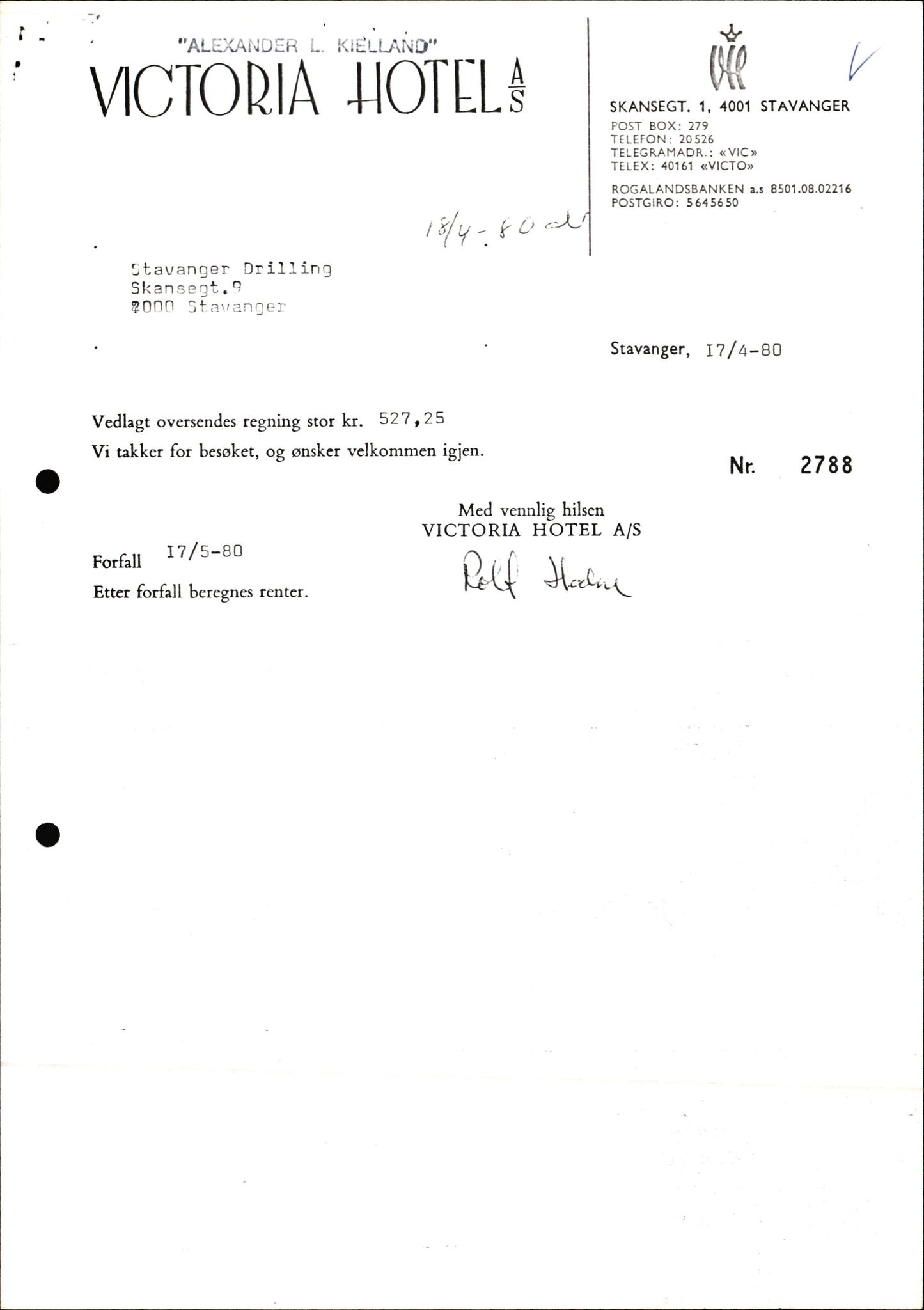 Pa 1503 - Stavanger Drilling AS, AV/SAST-A-101906/2/E/Eb/Eba/L0029: Sak og korrespondanse, 1980