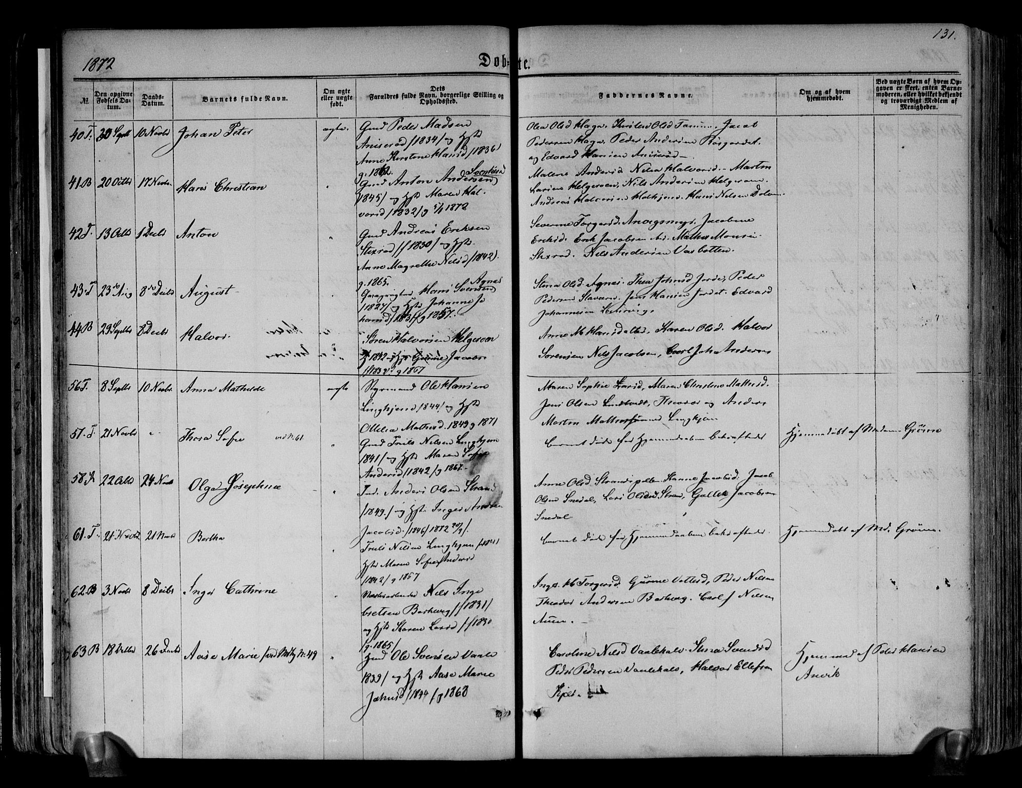 Brunlanes kirkebøker, AV/SAKO-A-342/F/Fa/L0005: Parish register (official) no. I 5, 1862-1877, p. 131