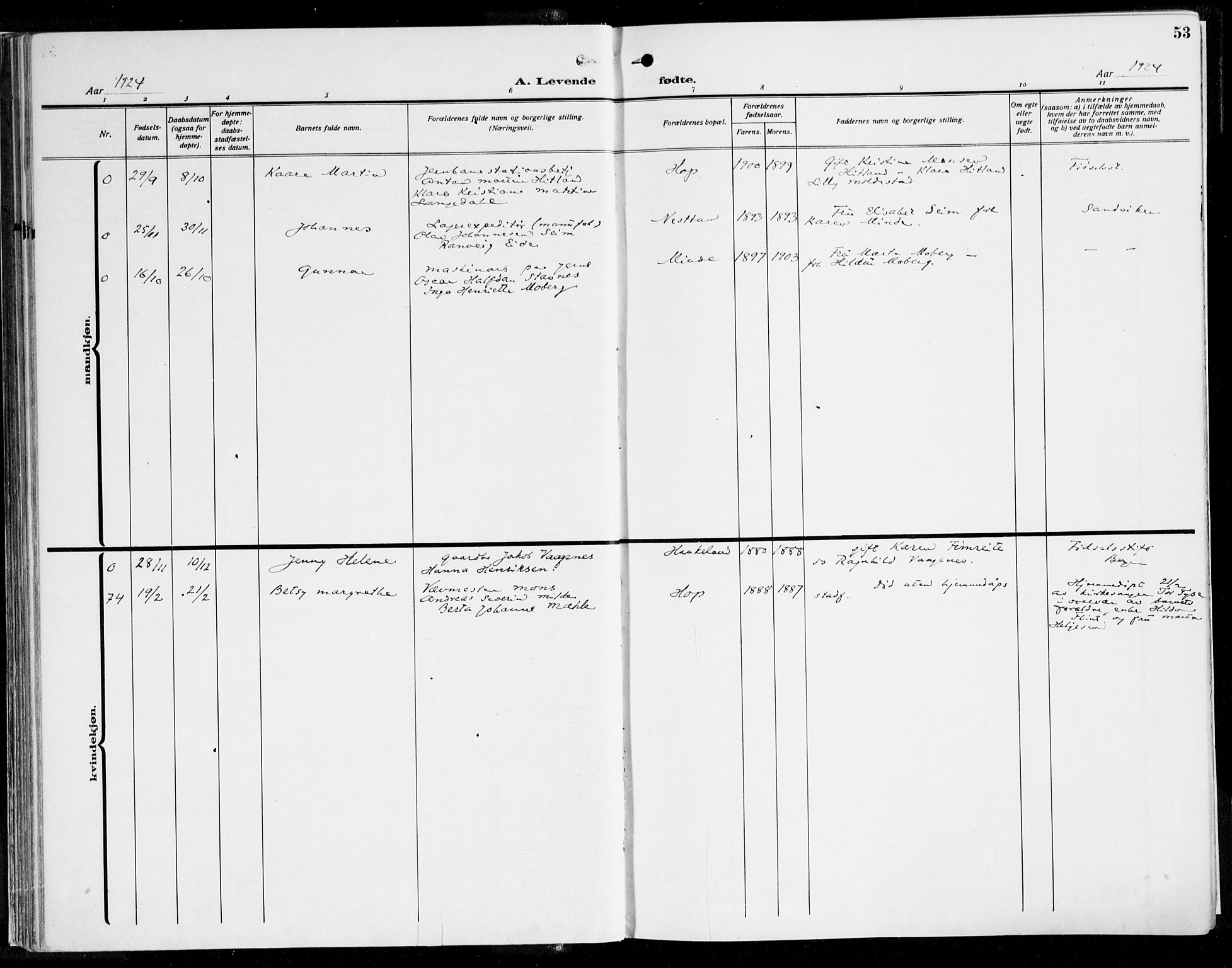 Fana Sokneprestembete, SAB/A-75101/H/Haa/Haaj/L0001: Parish register (official) no. J 1, 1921-1935, p. 53