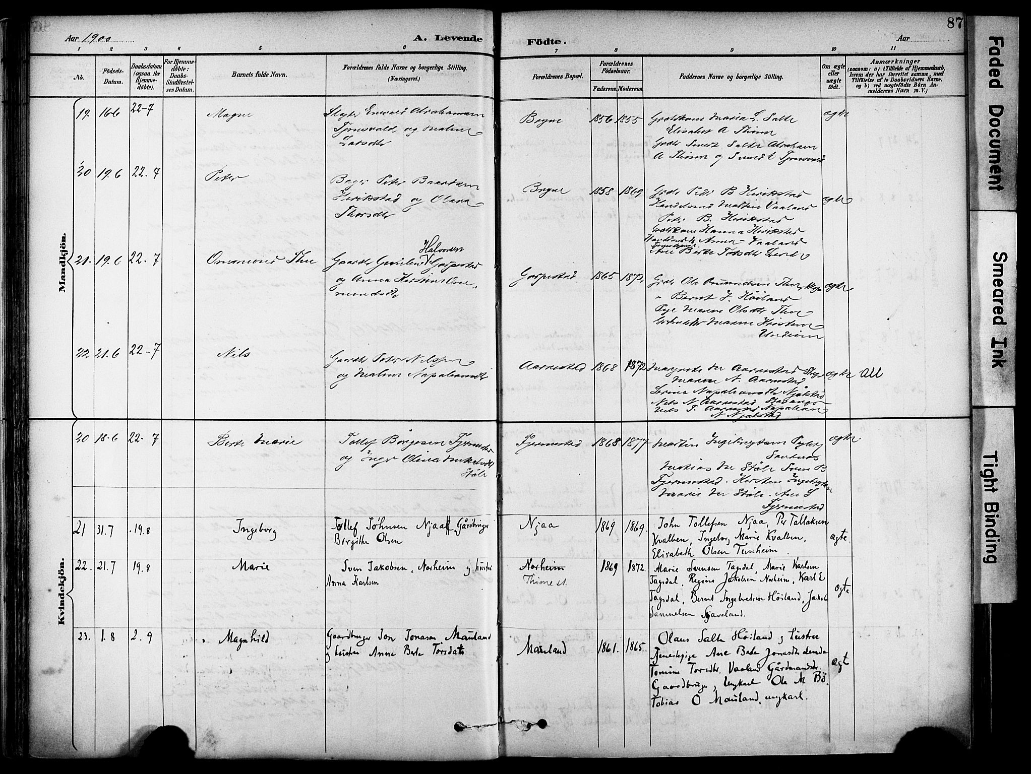 Lye sokneprestkontor, AV/SAST-A-101794/001/30BA/L0011: Parish register (official) no. A 9, 1893-1903, p. 87