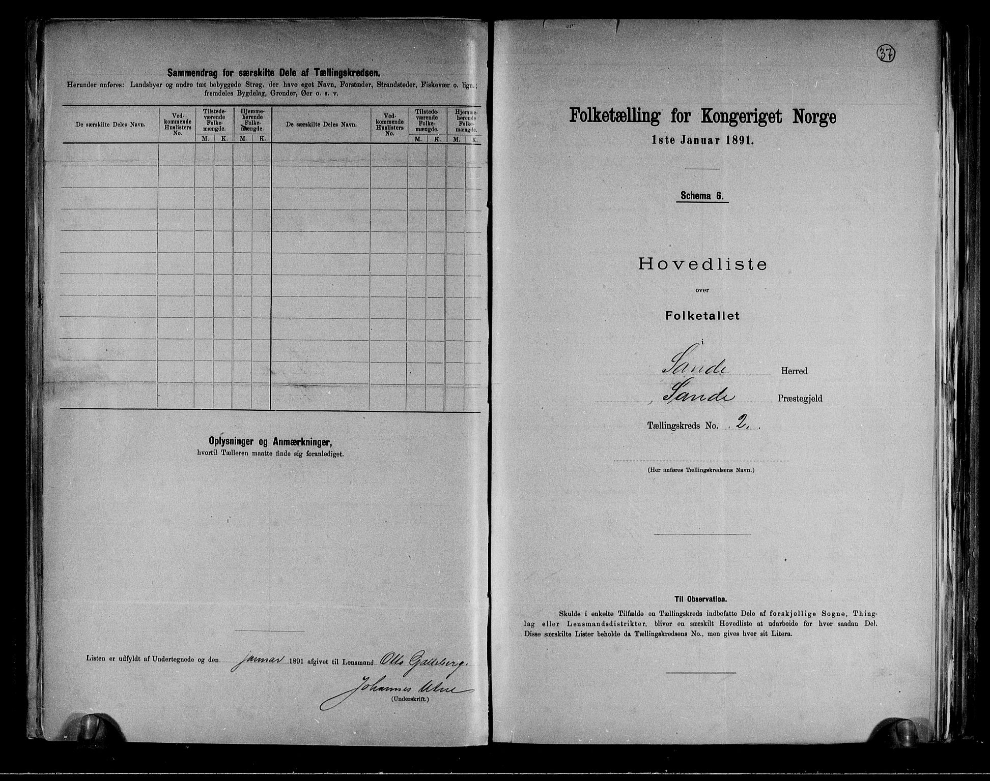 RA, 1891 census for 0713 Sande, 1891, p. 6