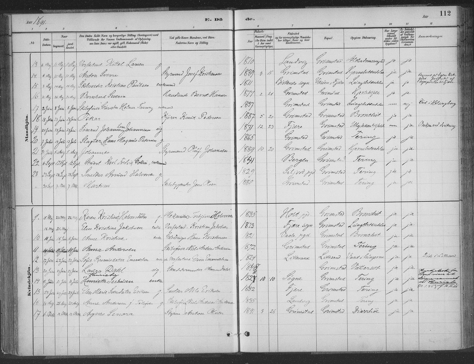 Grimstad sokneprestkontor, AV/SAK-1111-0017/F/Fa/L0004: Parish register (official) no. A 3, 1882-1910, p. 112