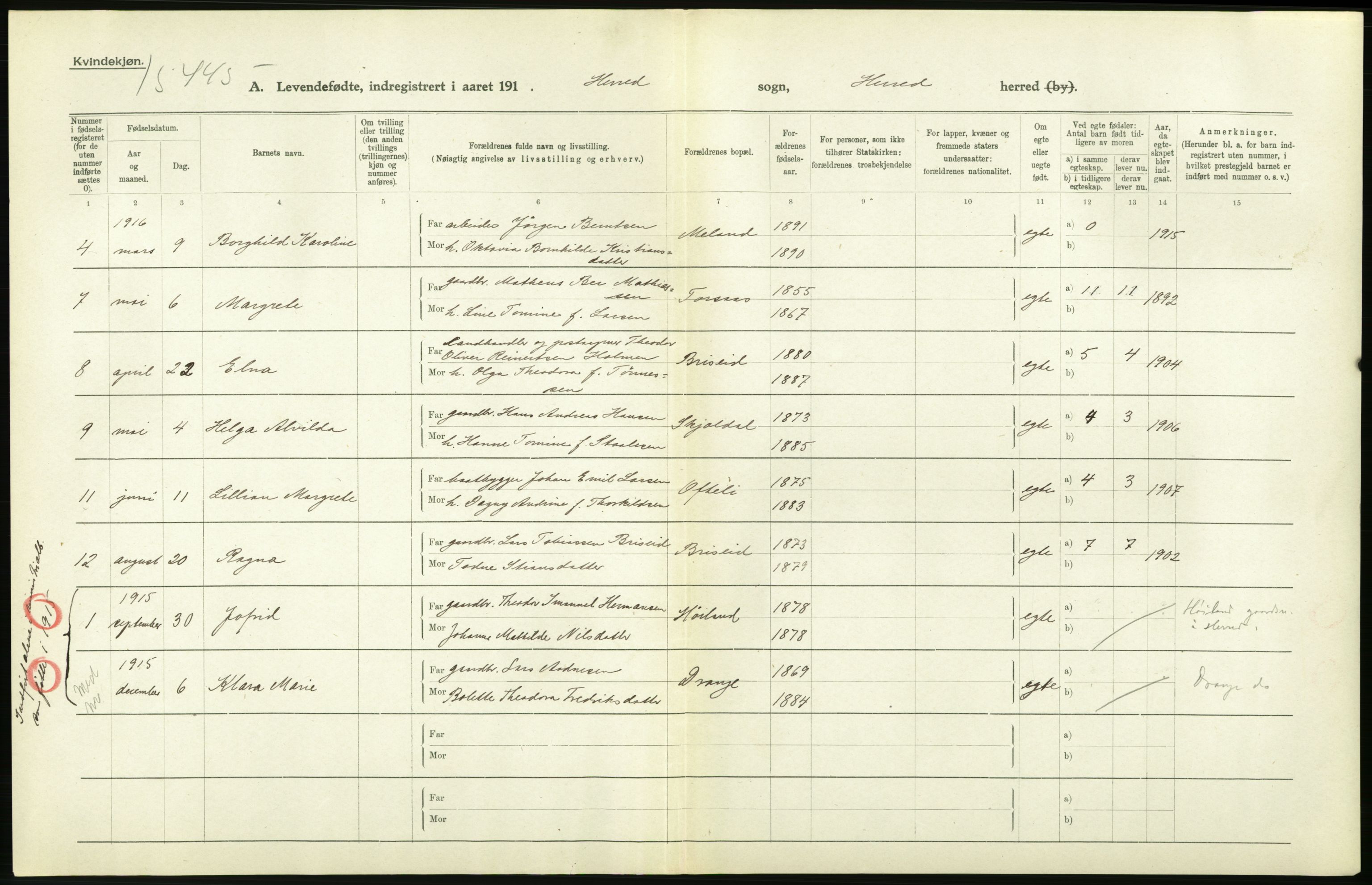 Statistisk sentralbyrå, Sosiodemografiske emner, Befolkning, AV/RA-S-2228/D/Df/Dfb/Dfbf/L0027: Lister og Mandals amt: Levendefødte menn og kvinner. Bygder og byer., 1916, p. 120