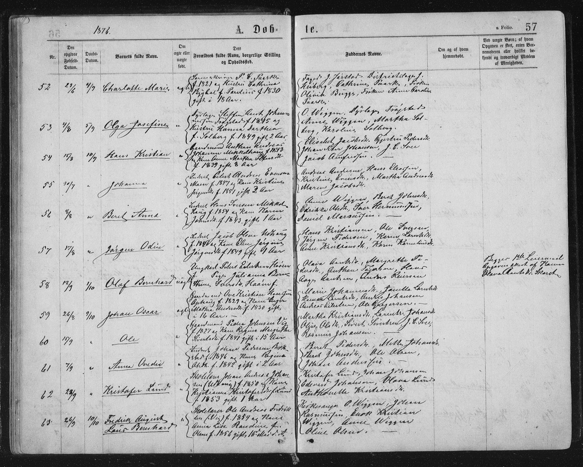 Ministerialprotokoller, klokkerbøker og fødselsregistre - Sør-Trøndelag, AV/SAT-A-1456/659/L0745: Parish register (copy) no. 659C02, 1869-1892, p. 57