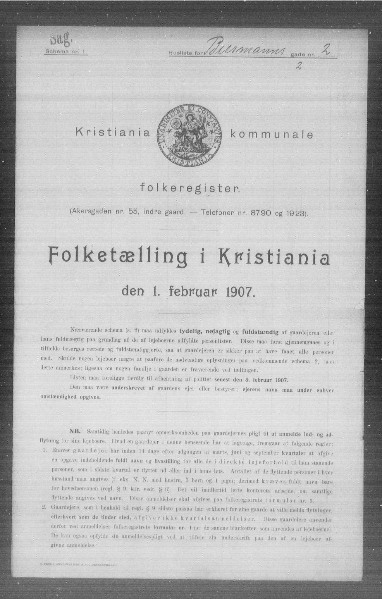 OBA, Municipal Census 1907 for Kristiania, 1907, p. 2592