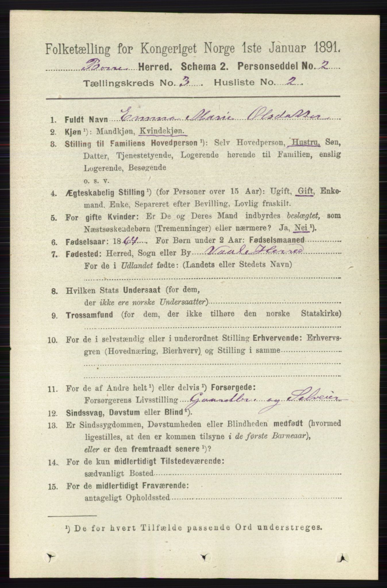 RA, 1891 census for 0717 Borre, 1891, p. 1228