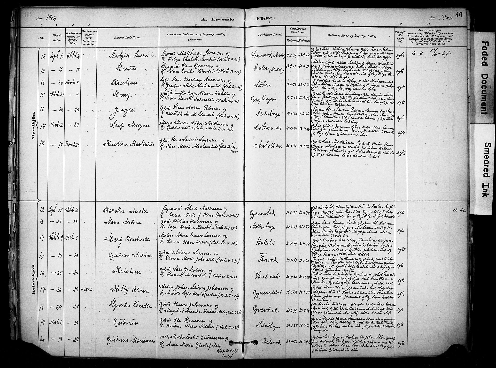 Stokke kirkebøker, SAKO/A-320/F/Fb/L0001: Parish register (official) no. II 1, 1884-1910, p. 46
