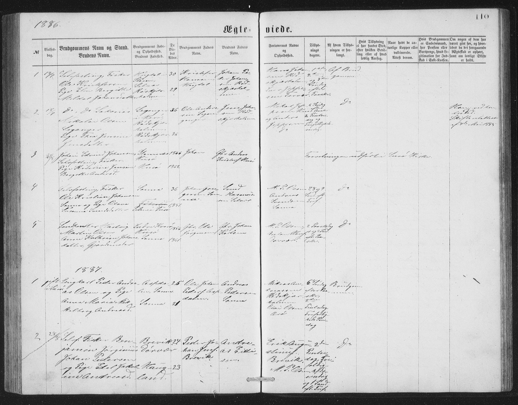 Ministerialprotokoller, klokkerbøker og fødselsregistre - Nordland, AV/SAT-A-1459/840/L0582: Parish register (copy) no. 840C02, 1874-1900, p. 110