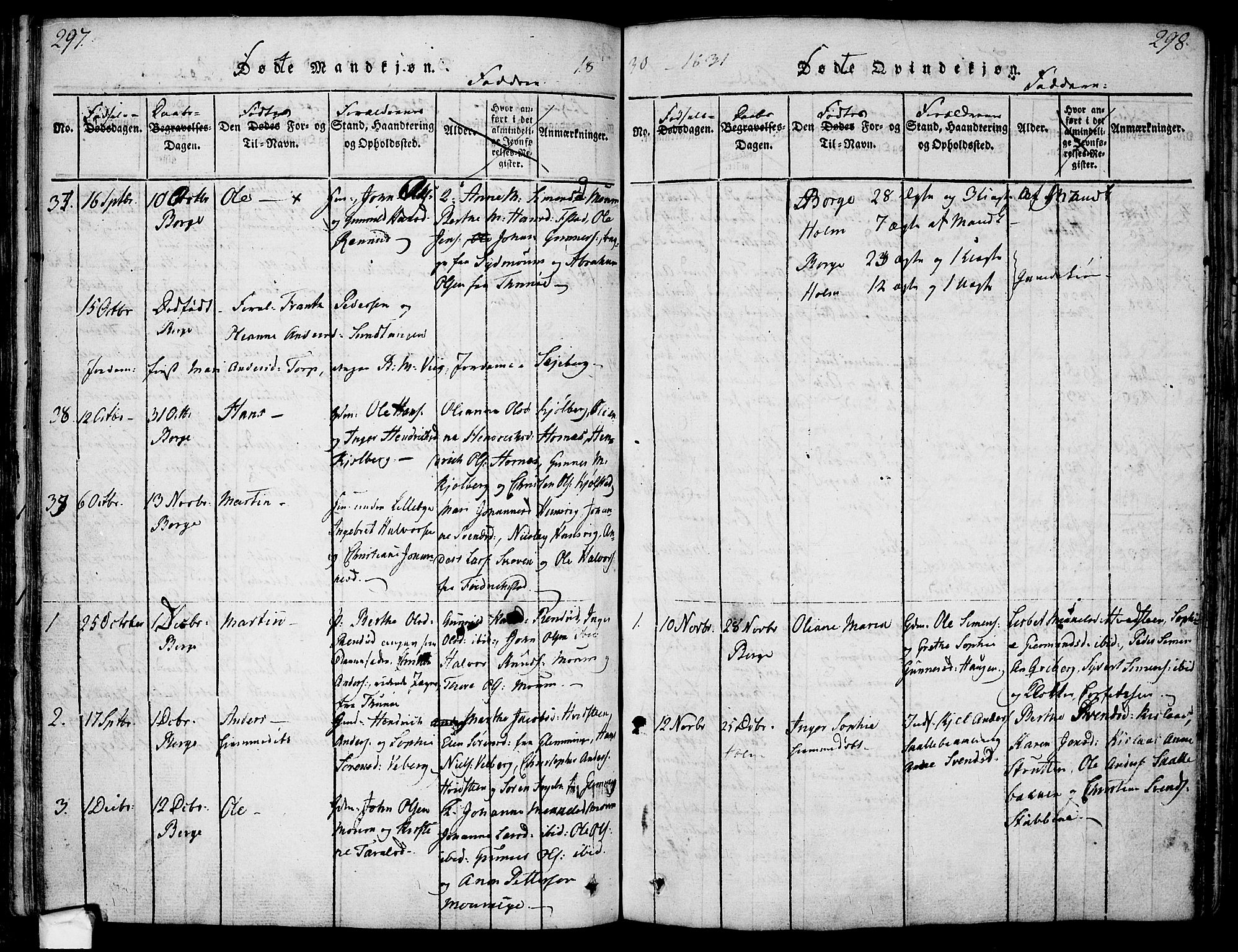 Borge prestekontor Kirkebøker, AV/SAO-A-10903/F/Fa/L0003: Parish register (official) no. I 3, 1815-1836, p. 297-298