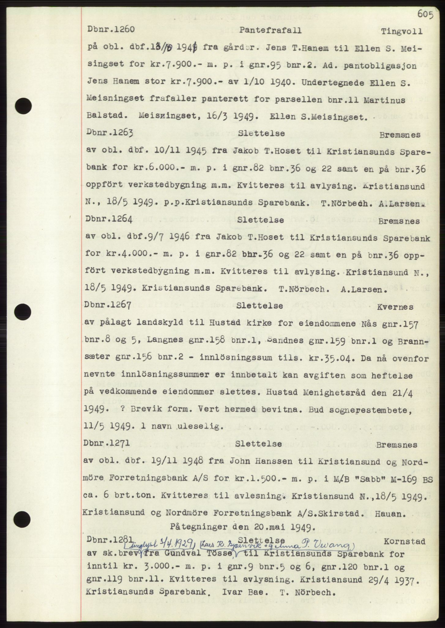 Nordmøre sorenskriveri, AV/SAT-A-4132/1/2/2Ca: Mortgage book no. C82b, 1946-1951, Diary no: : 1260/1949